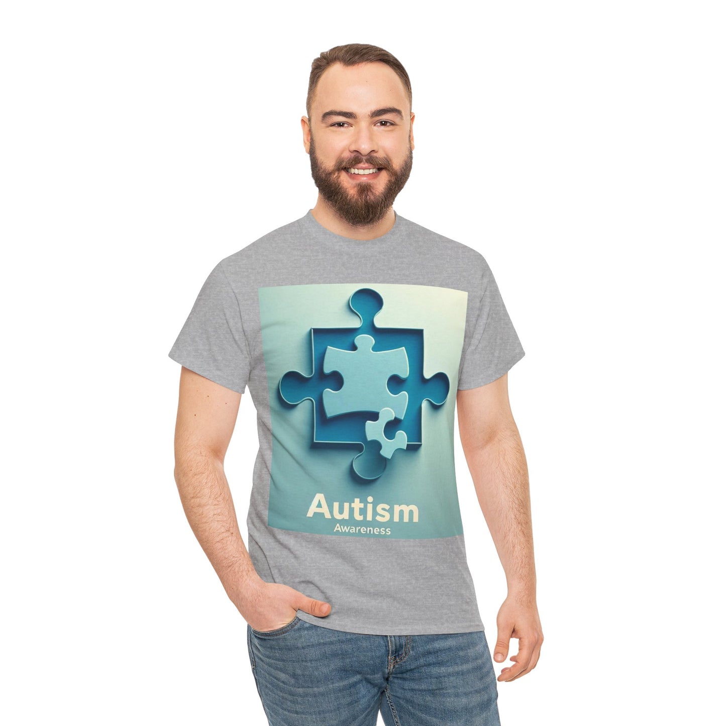 3D Puzzle Piece Autism Awareness Unisex Heavy Cotton Tee