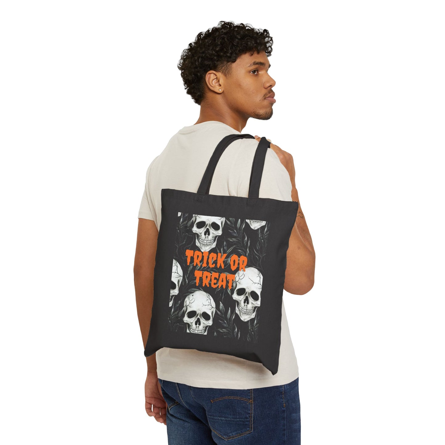 Halloween Skull Trick or Treat Cotton Canvas Tote Bag