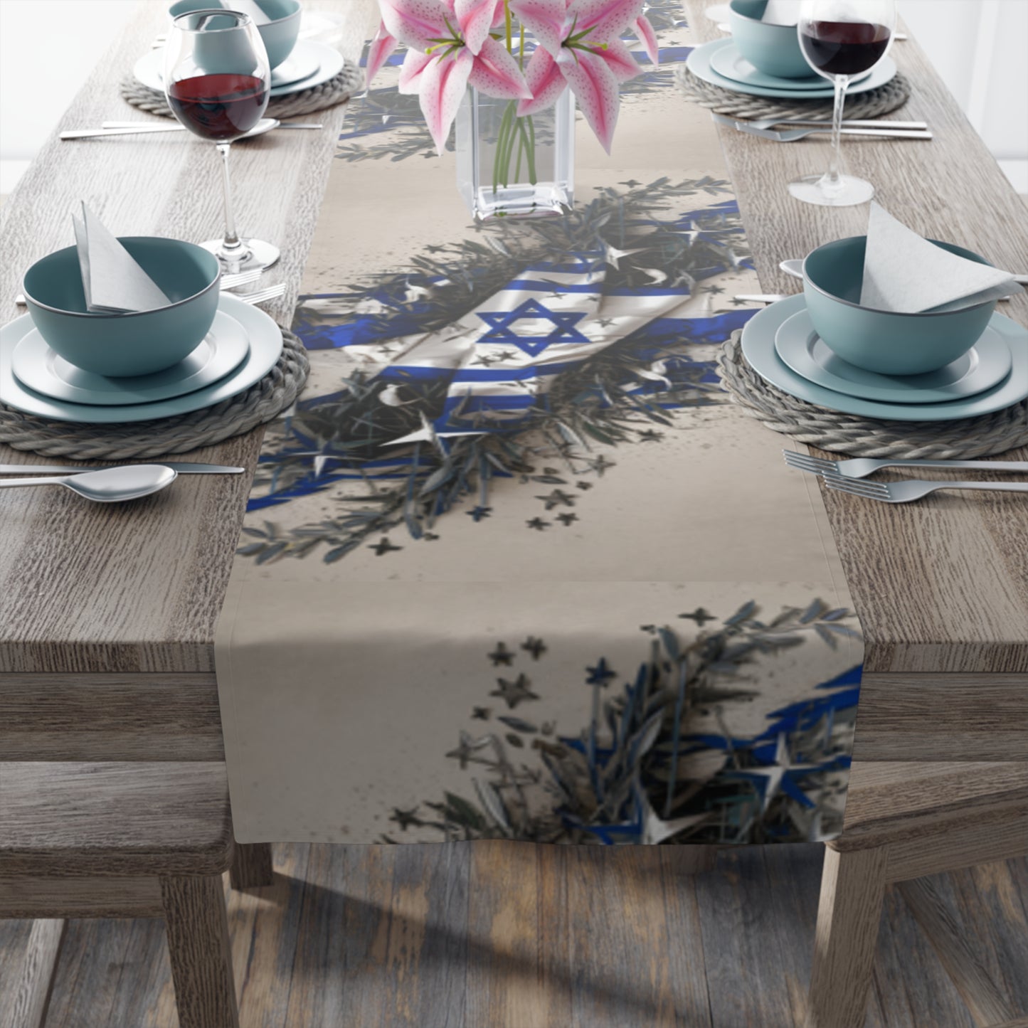 Israeli Flag Table Runner (Cotton, Poly)