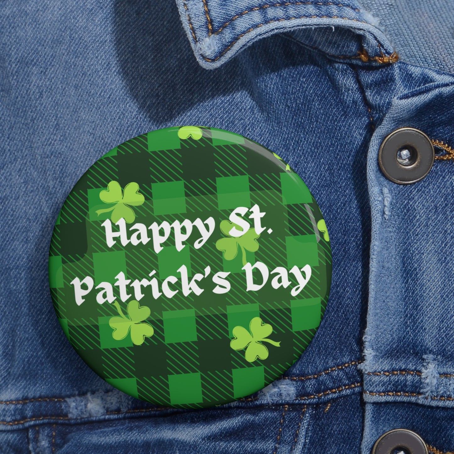 St. Patrick's Day Plaid Pin Buttons - Celebrate with Style!