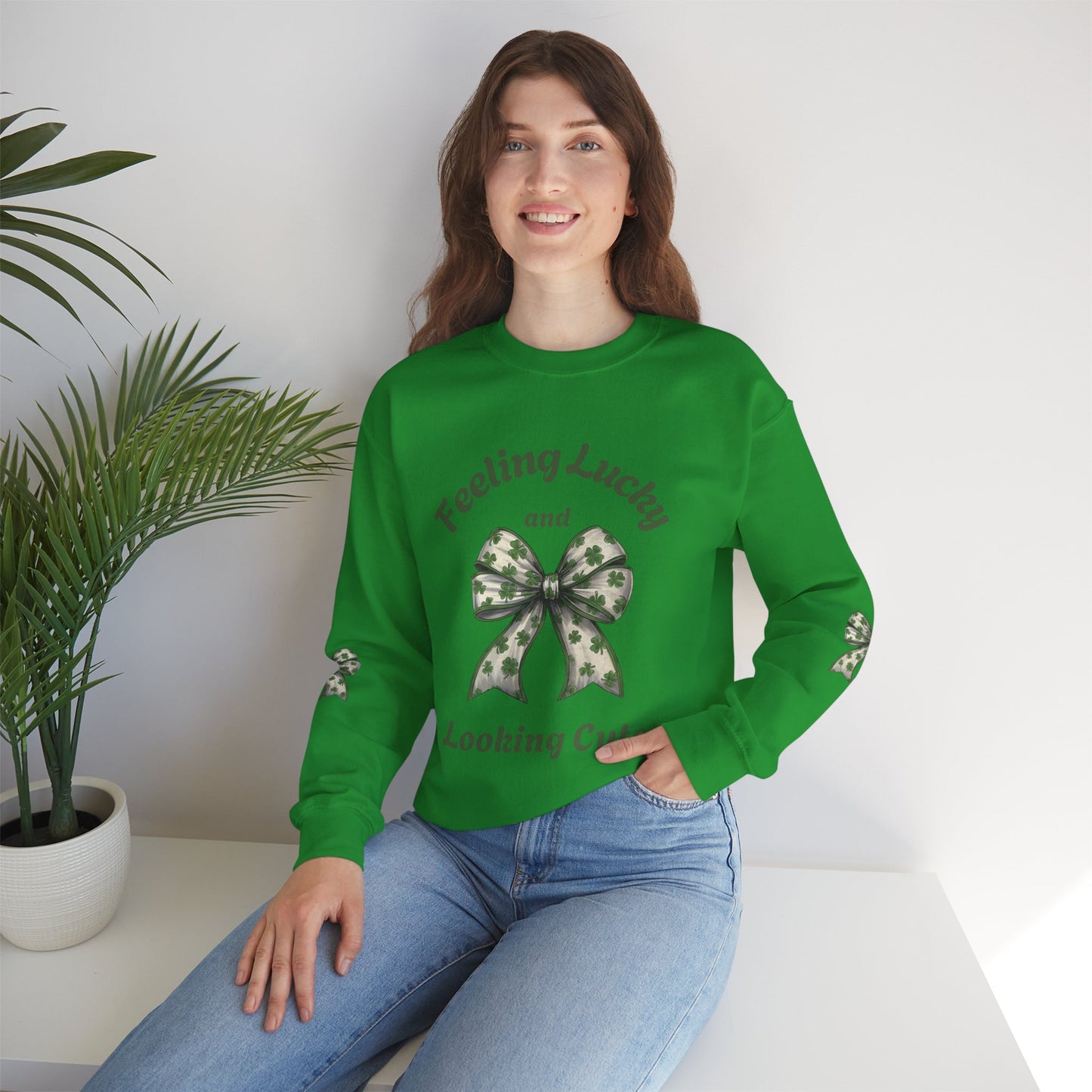 Feeling Lucky Coquette Crewneck Sweatshirt with Bow Design - Perfect for St. Patrick's Day