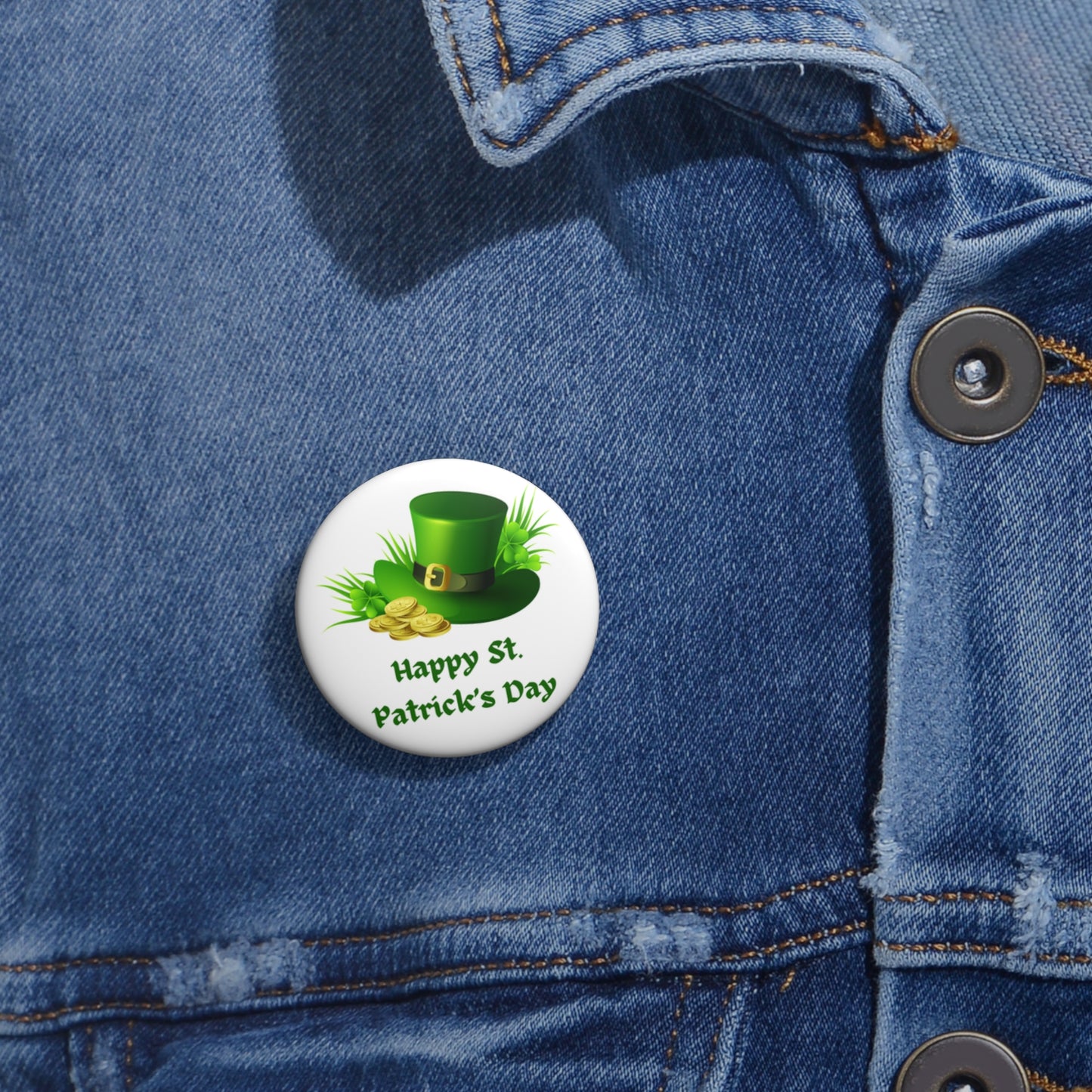 St. Patrick's Day Hat and Gold Pin Buttons - Festive and Fun Badge