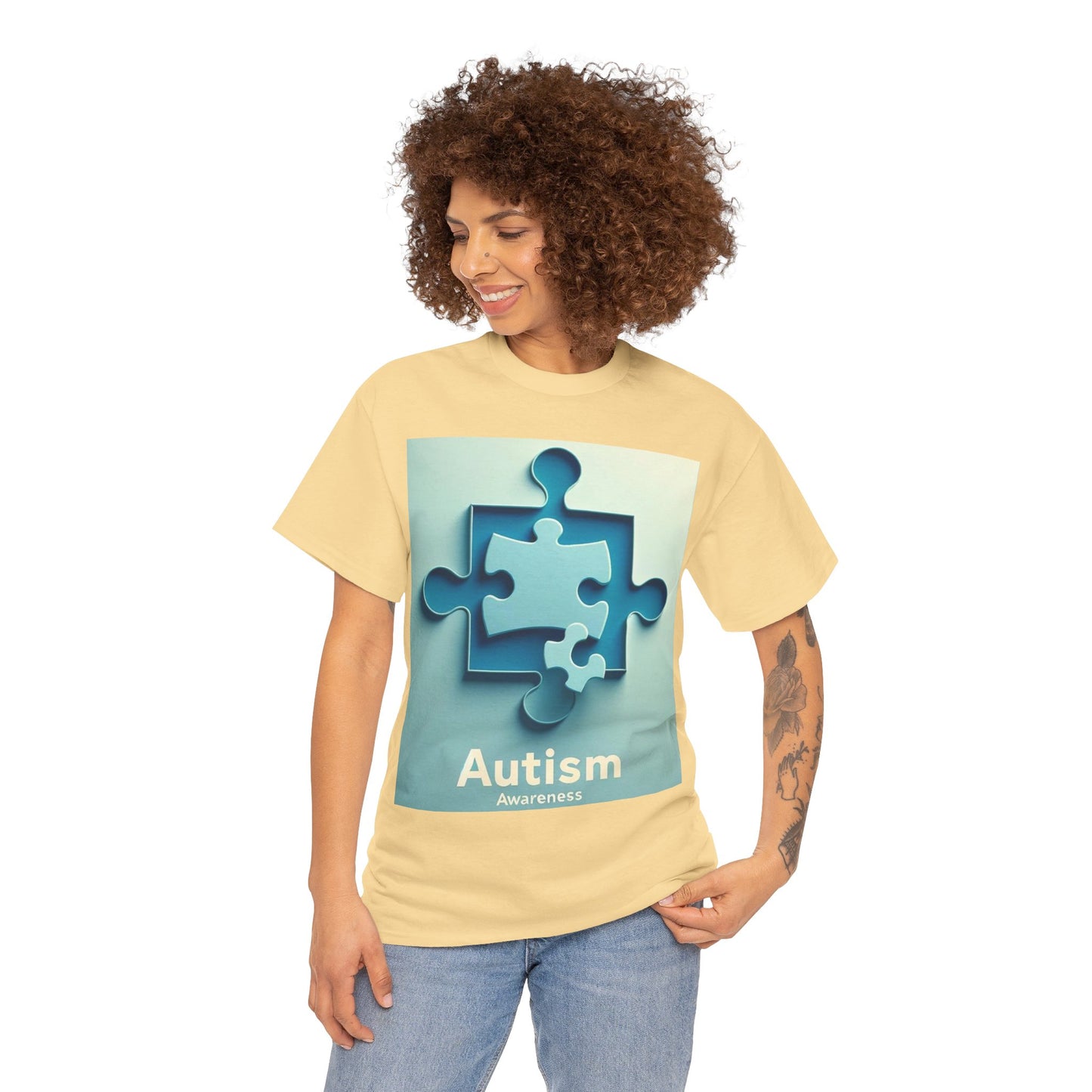 3D Puzzle Piece Autism Awareness Unisex Heavy Cotton Tee
