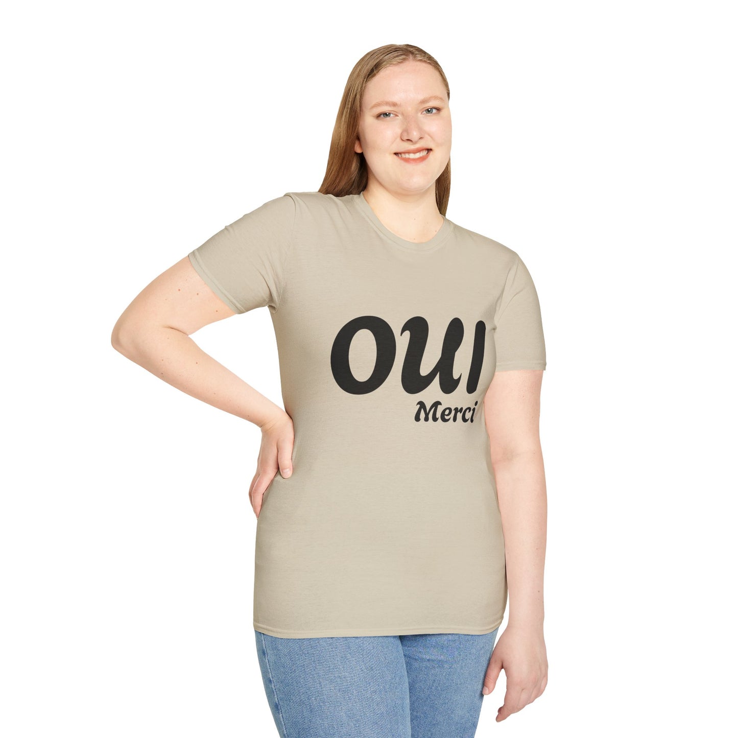 Unisex Softstyle T-Shirt - Oui Merci Graphic Tee for Everyday Casual Wear