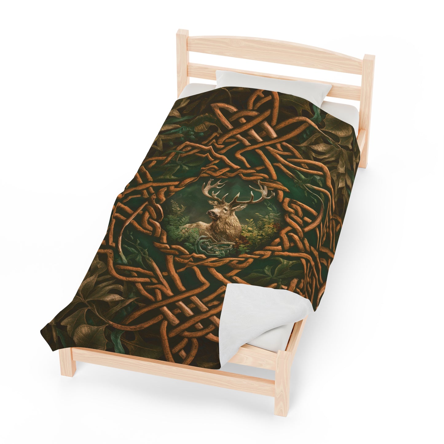 Celtic Forest Deer Velveteen Plush Blanket - Cozy Nature-Inspired Throw for Home Decor