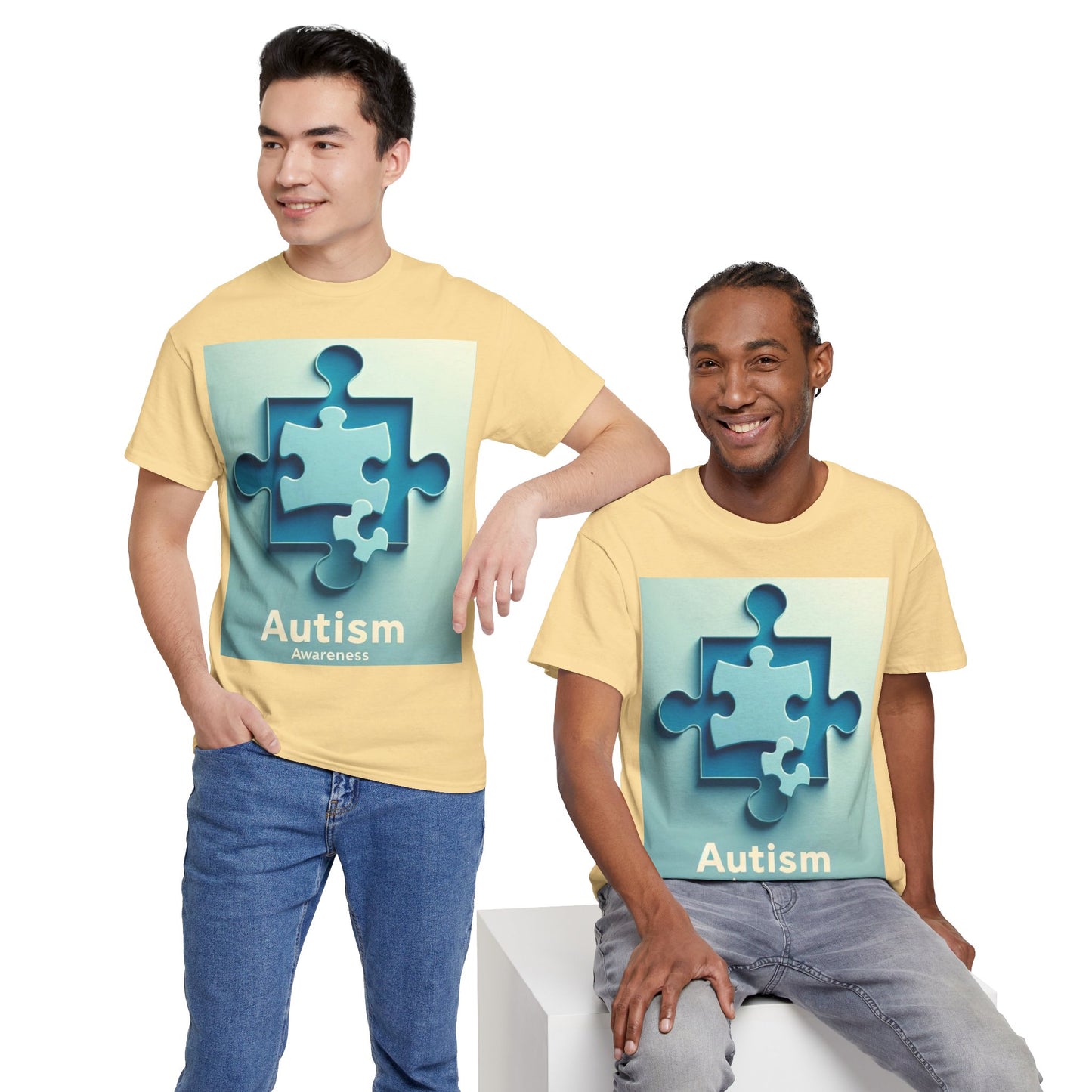 3D Puzzle Piece Autism Awareness Unisex Heavy Cotton Tee