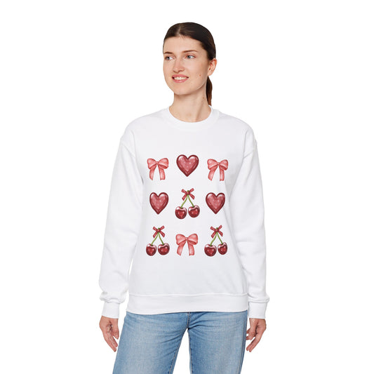 Coquette Hearts Bows and Cherries Unisex Heavy Blend™ Crewneck Sweatshirt