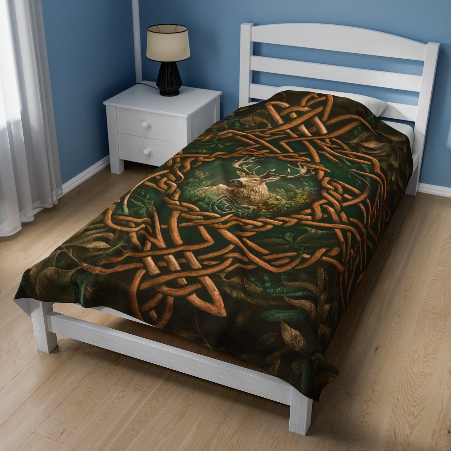 Celtic Forest Deer Velveteen Plush Blanket - Cozy Nature-Inspired Throw for Home Decor