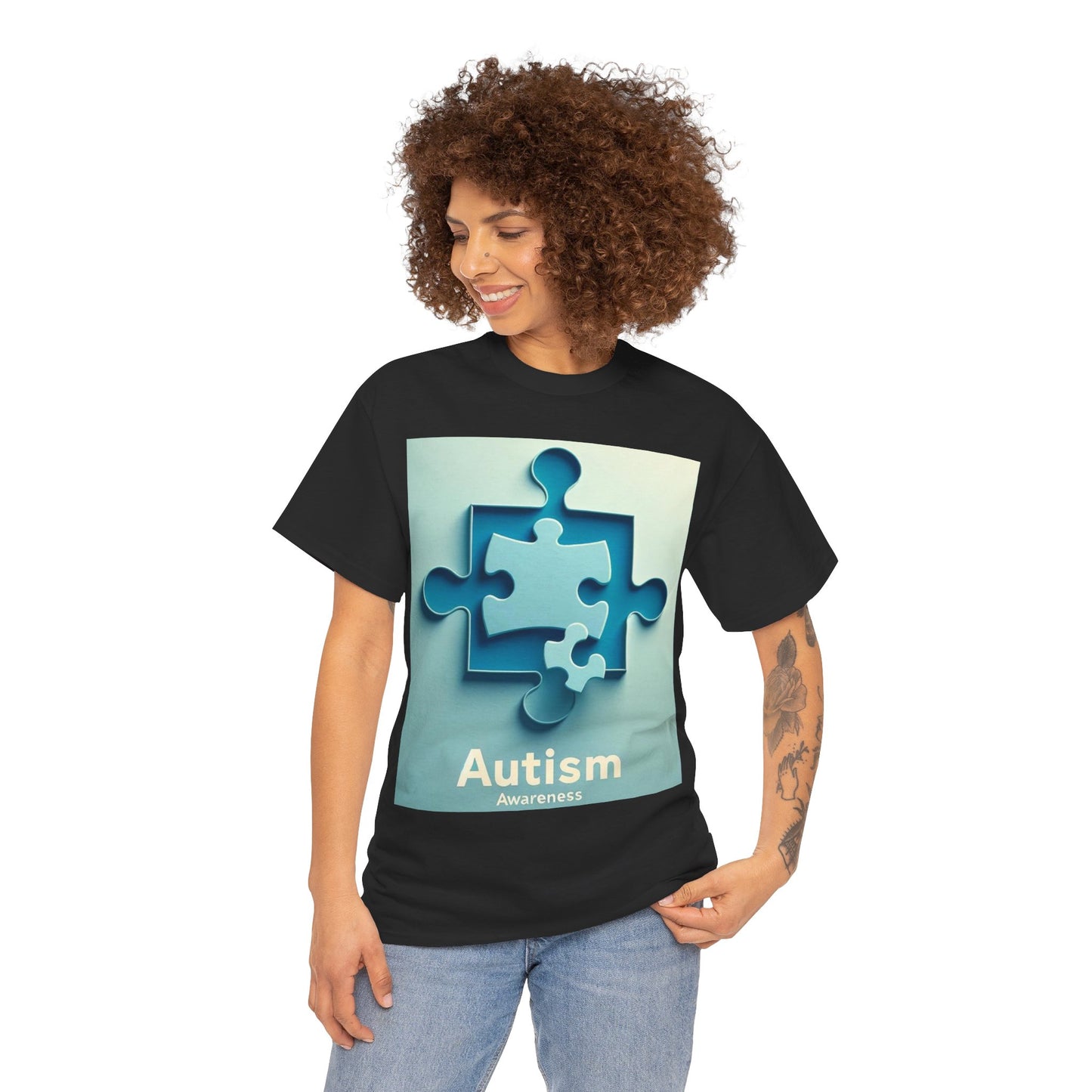 3D Puzzle Piece Autism Awareness Unisex Heavy Cotton Tee