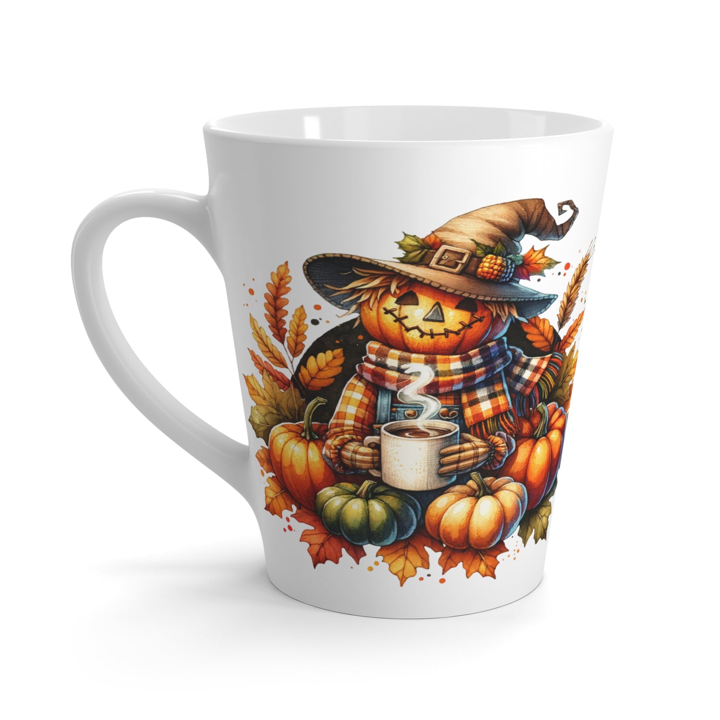 Scarecrow and Pumpkins Latte Mug