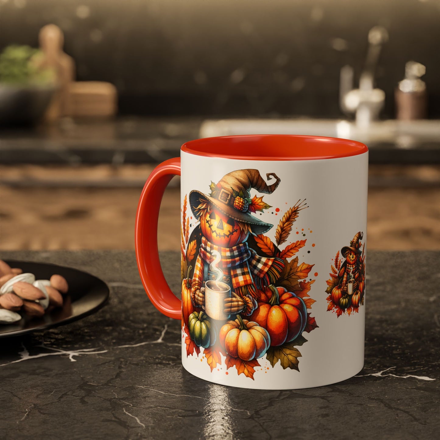 Scarecrow and Pumpkins Colorful Mugs, 11oz