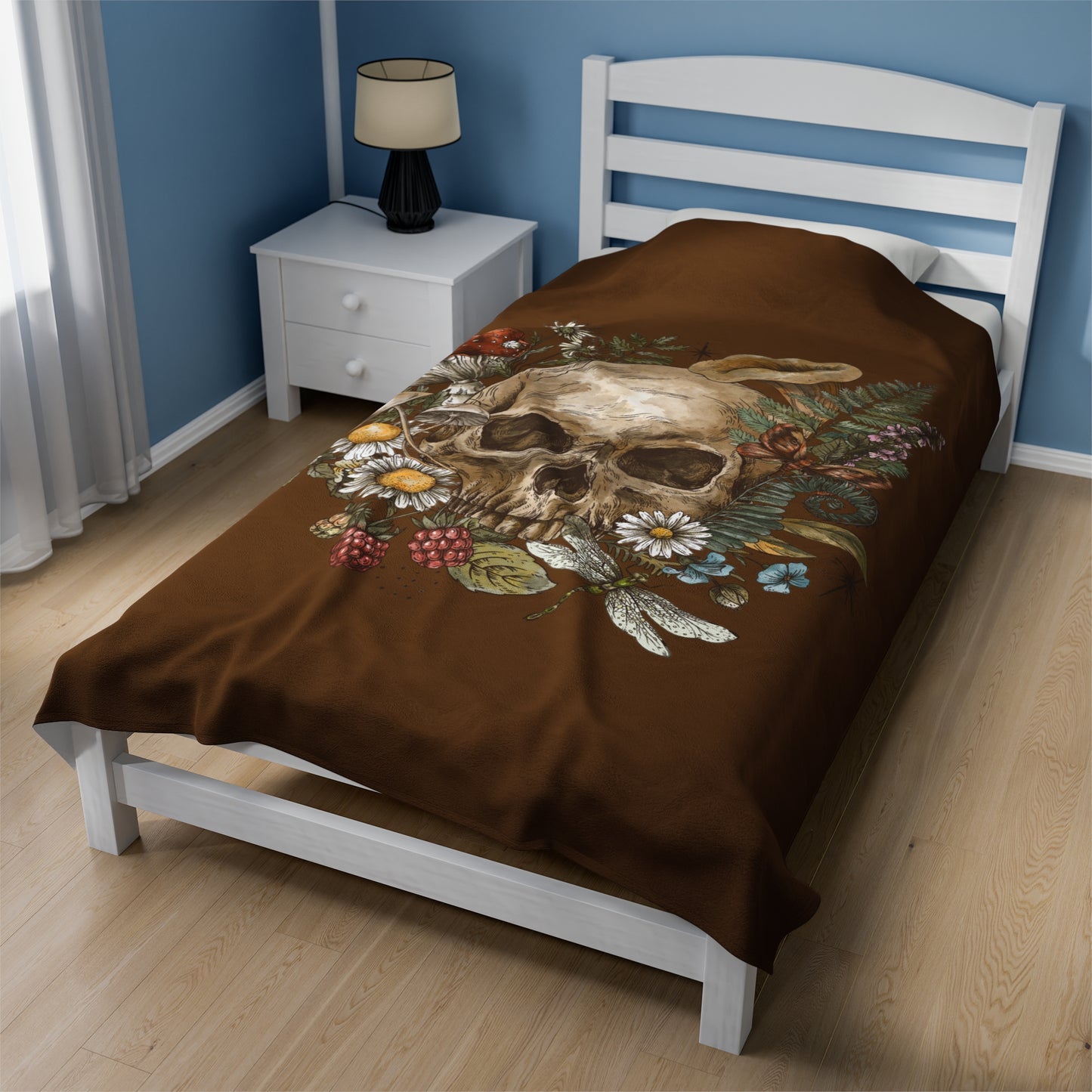 Skull and Flowers Velveteen Plush Blanket