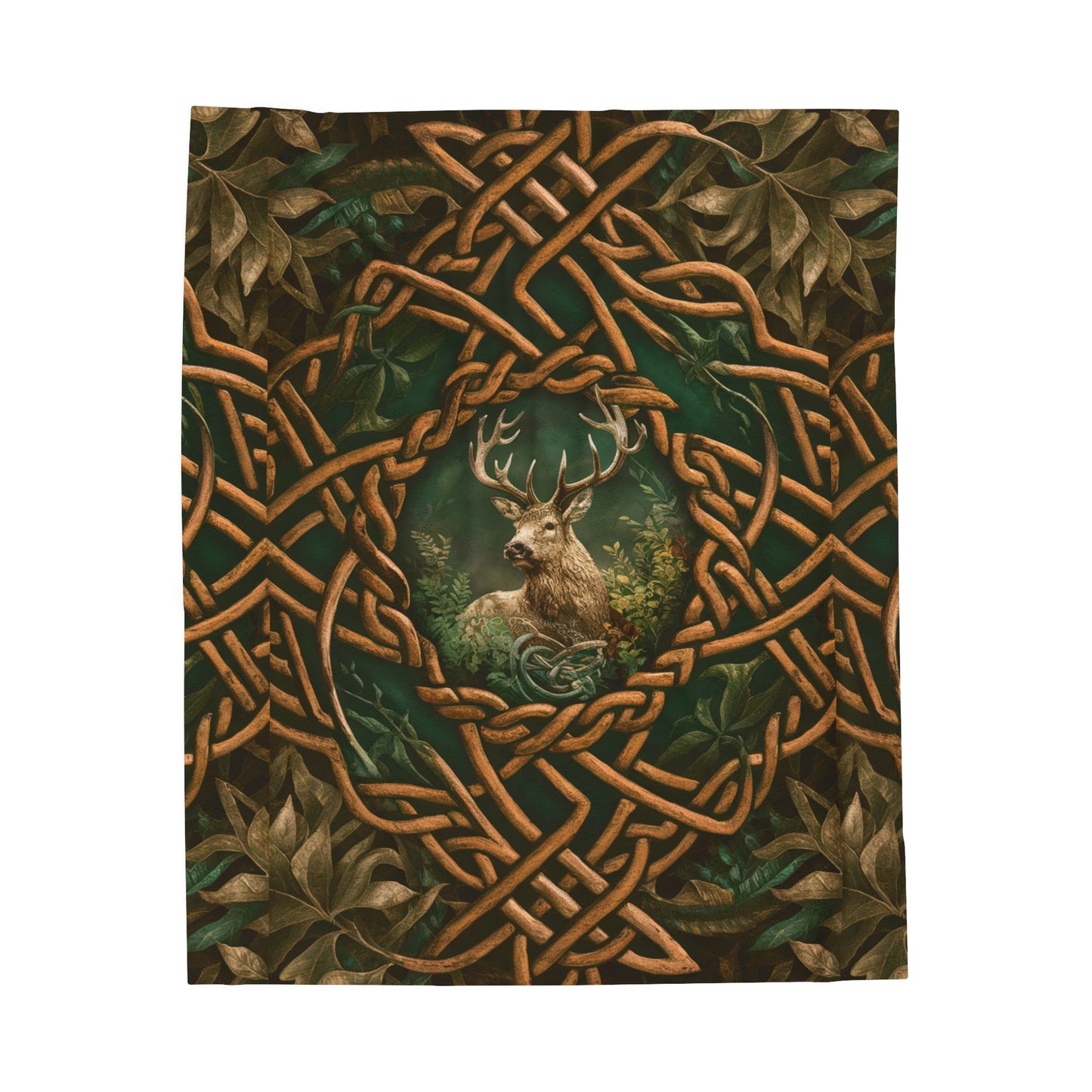 Celtic Forest Deer Velveteen Plush Blanket - Cozy Nature-Inspired Throw for Home Decor