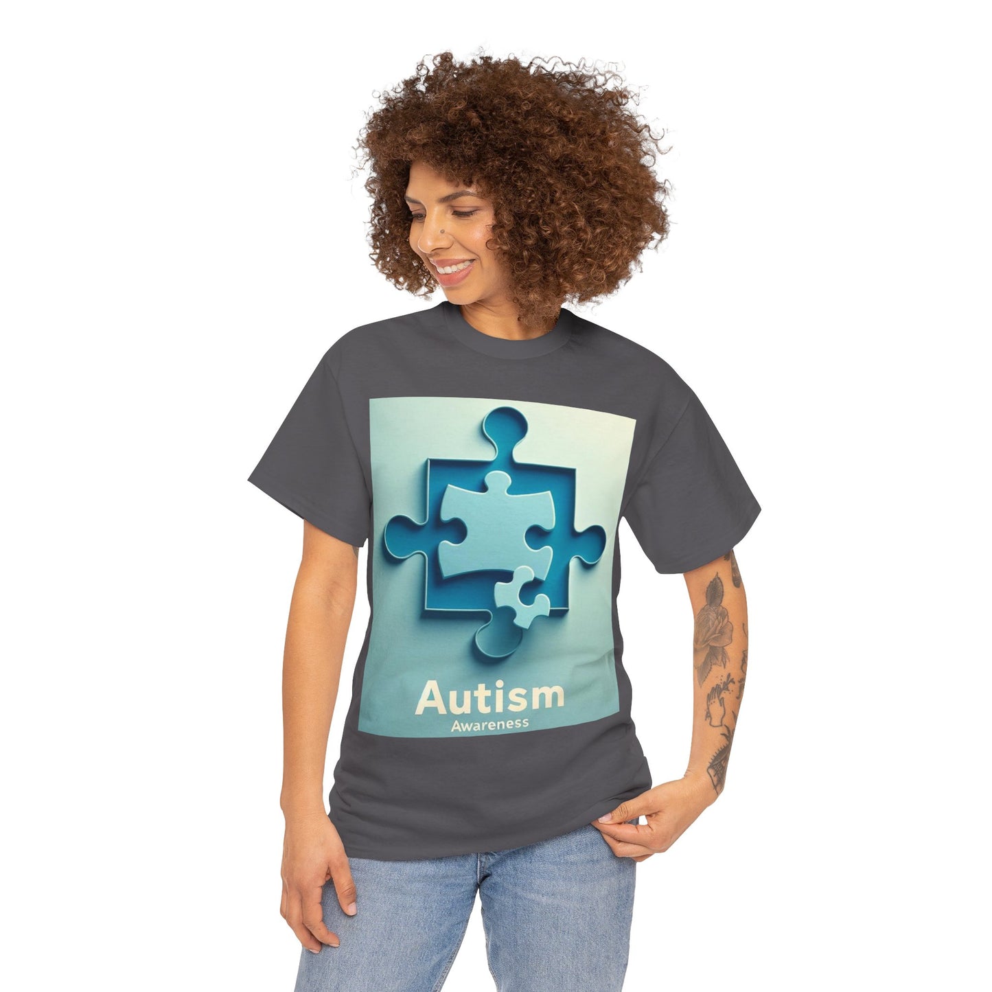 3D Puzzle Piece Autism Awareness Unisex Heavy Cotton Tee