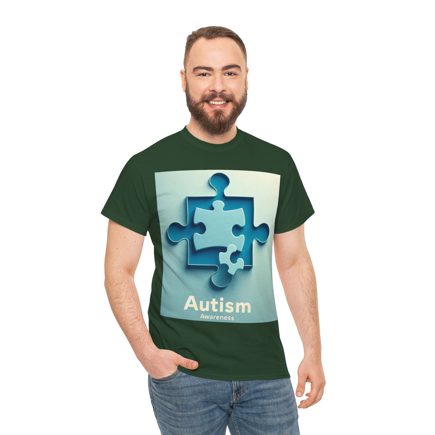 3D Puzzle Piece Autism Awareness Unisex Heavy Cotton Tee