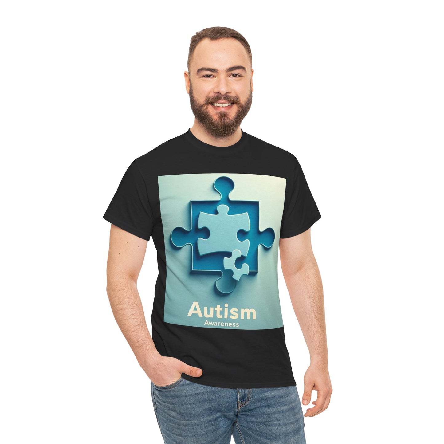 3D Puzzle Piece Autism Awareness Unisex Heavy Cotton Tee