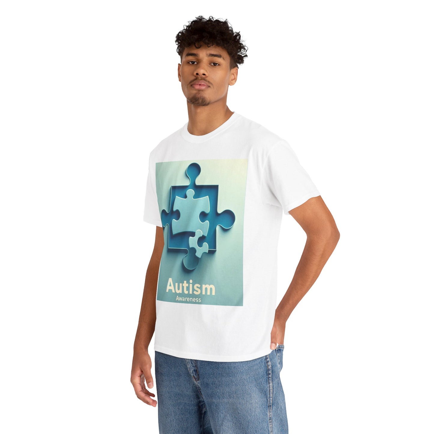 3D Puzzle Piece Autism Awareness Unisex Heavy Cotton Tee
