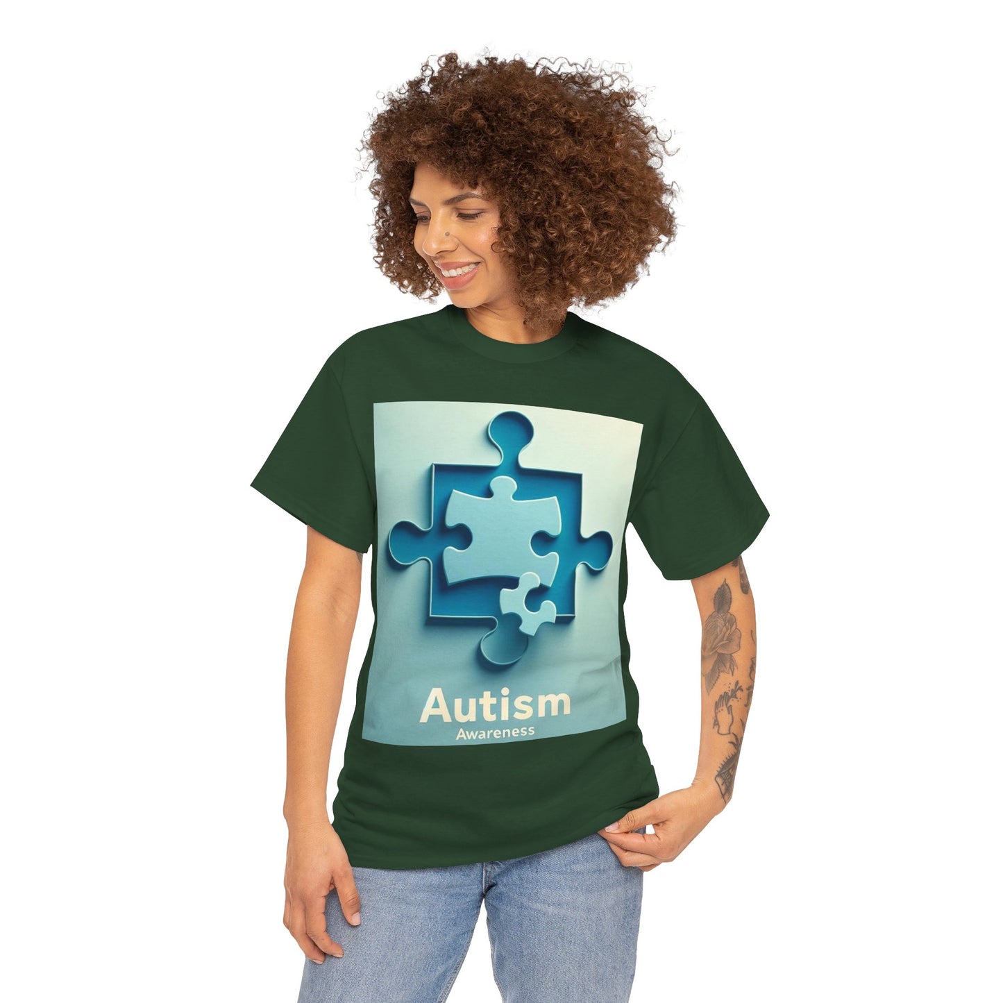 3D Puzzle Piece Autism Awareness Unisex Heavy Cotton Tee