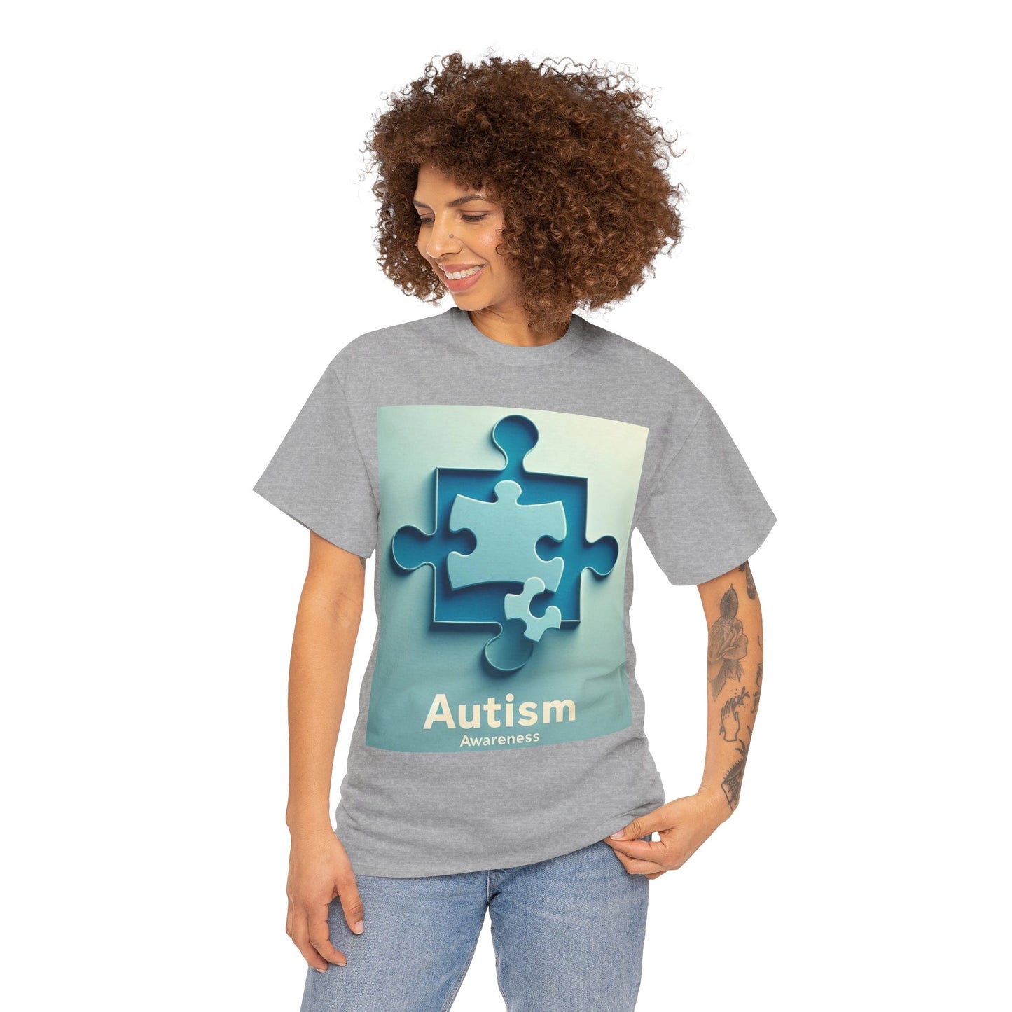 3D Puzzle Piece Autism Awareness Unisex Heavy Cotton Tee
