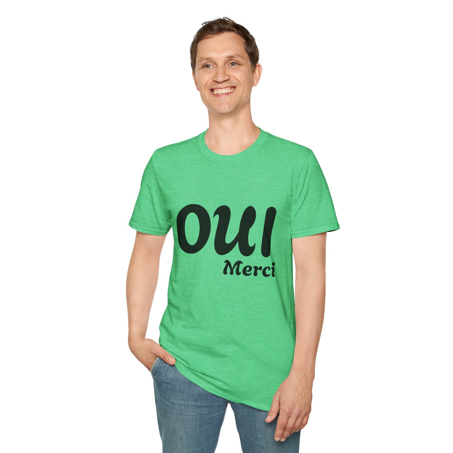 Unisex Softstyle T-Shirt - Oui Merci Graphic Tee for Everyday Casual Wear