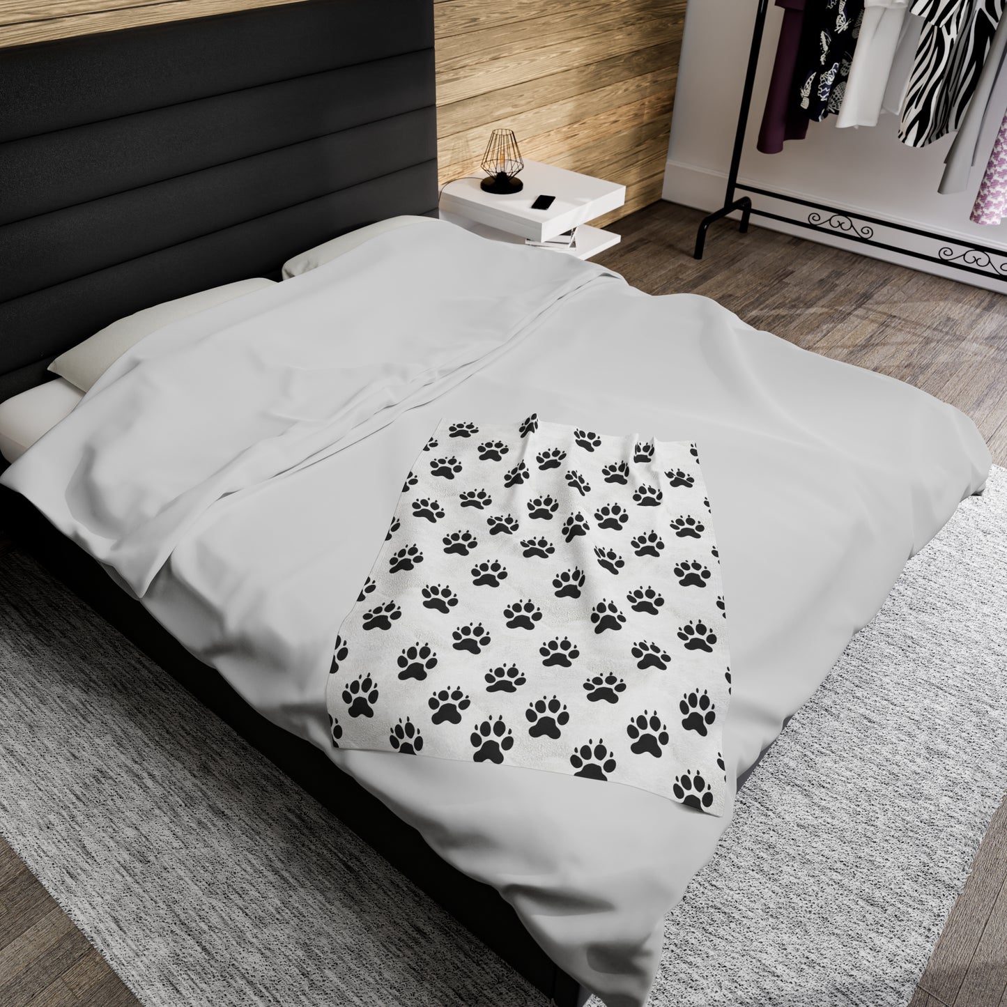 Dog Paw Print Velveteen Plush Blanket, Ultra-Soft, Customizable, and Cozy for Home or Gifts