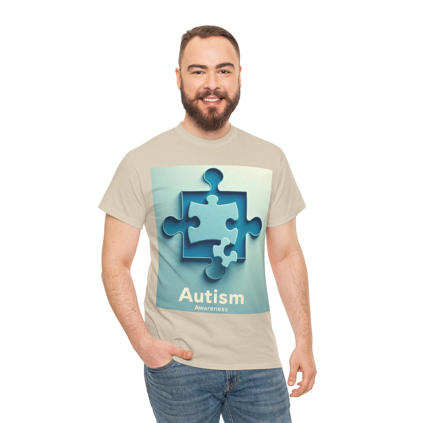 3D Puzzle Piece Autism Awareness Unisex Heavy Cotton Tee