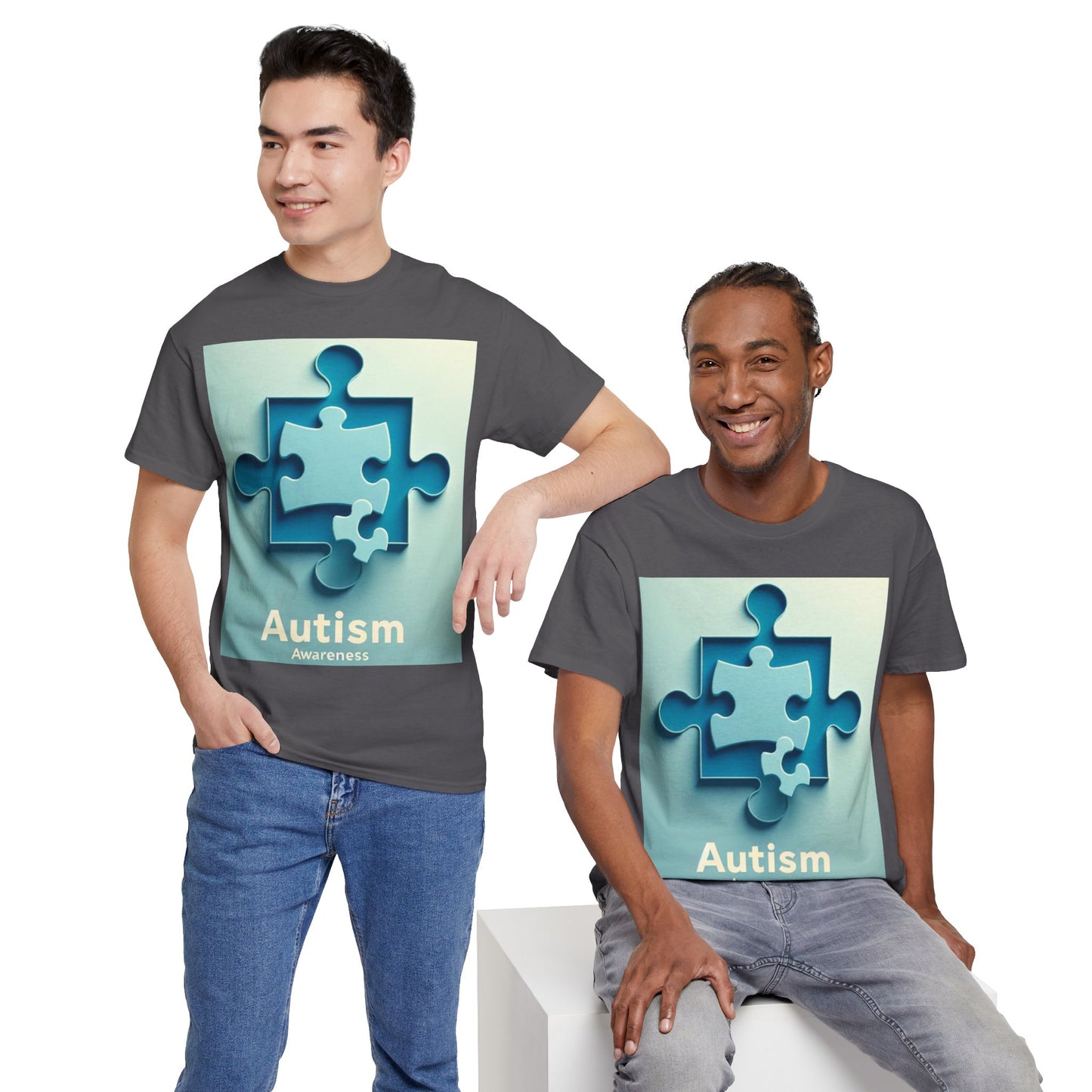 3D Puzzle Piece Autism Awareness Unisex Heavy Cotton Tee