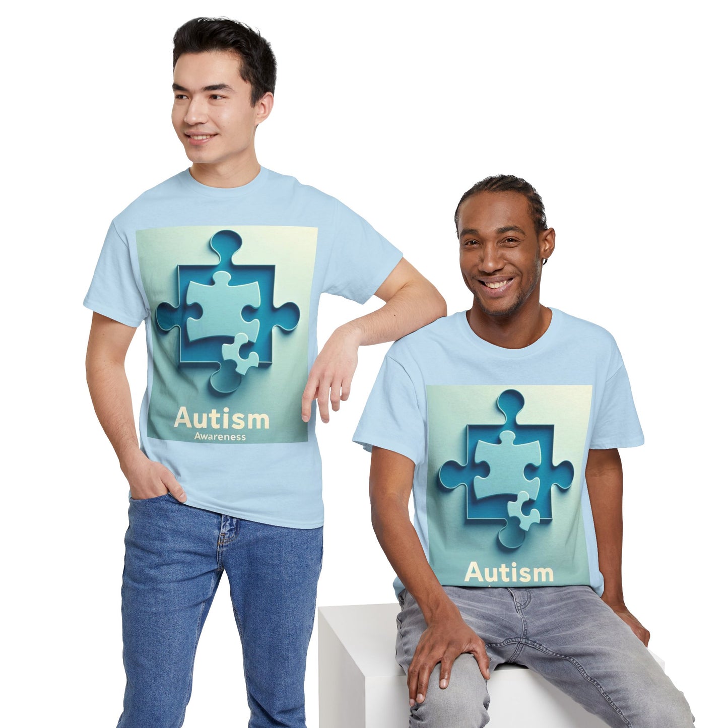 3D Puzzle Piece Autism Awareness Unisex Heavy Cotton Tee