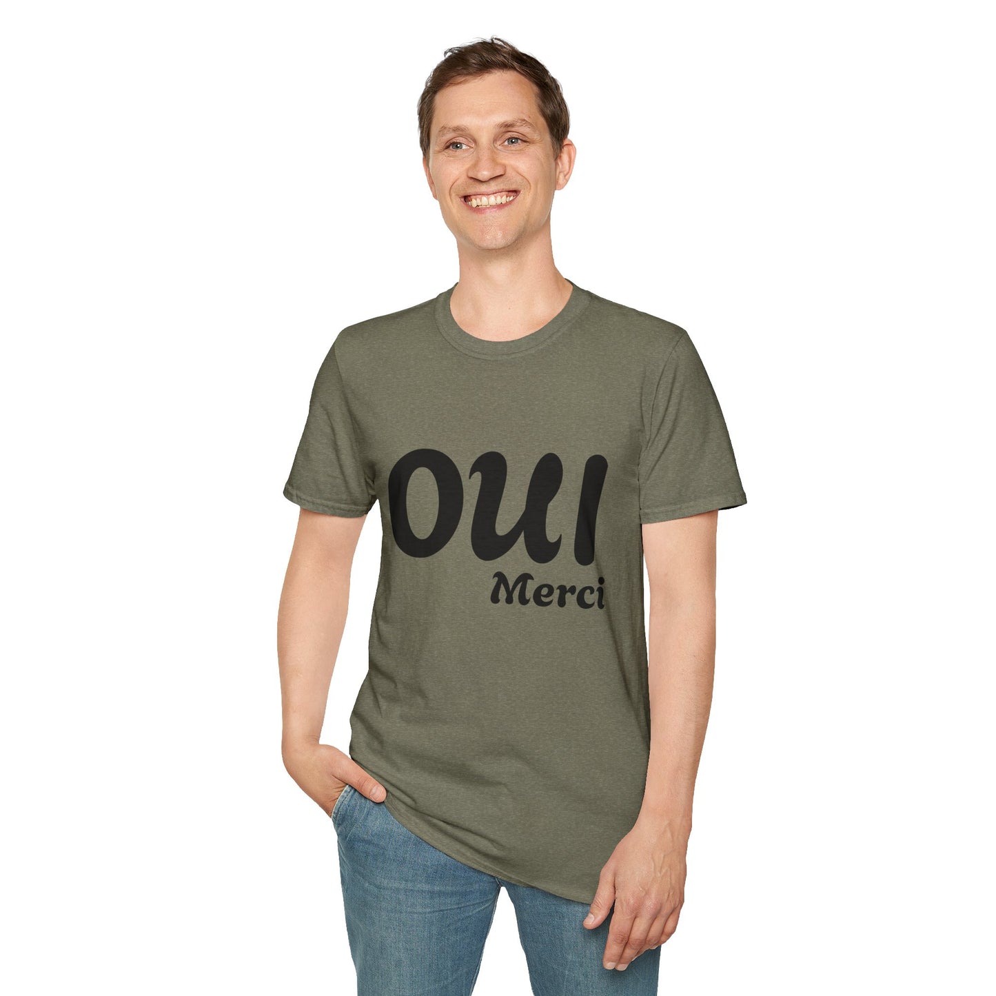 Unisex Softstyle T-Shirt - Oui Merci Graphic Tee for Everyday Casual Wear
