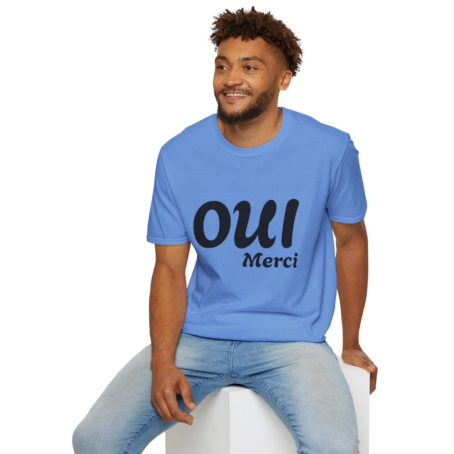 Unisex Softstyle T-Shirt - Oui Merci Graphic Tee for Everyday Casual Wear