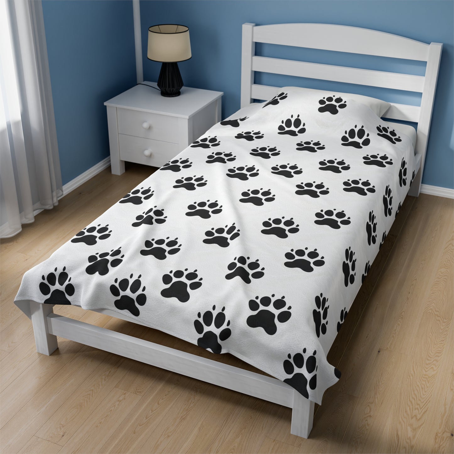 Dog Paw Print Velveteen Plush Blanket, Ultra-Soft, Customizable, and Cozy for Home or Gifts