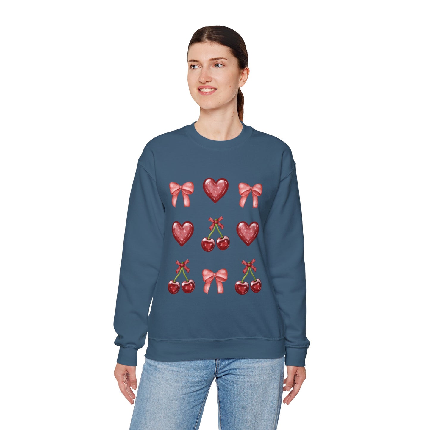 Coquette Hearts Bows and Cherries Unisex Heavy Blend™ Crewneck Sweatshirt