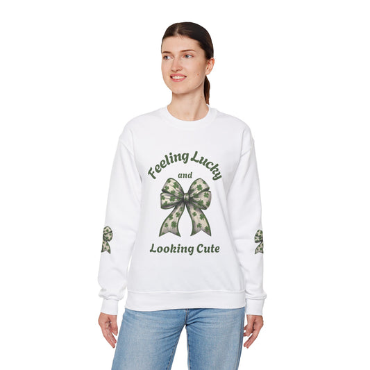 Feeling Lucky Coquette Crewneck Sweatshirt with Bow Design - Perfect for St. Patrick's Day