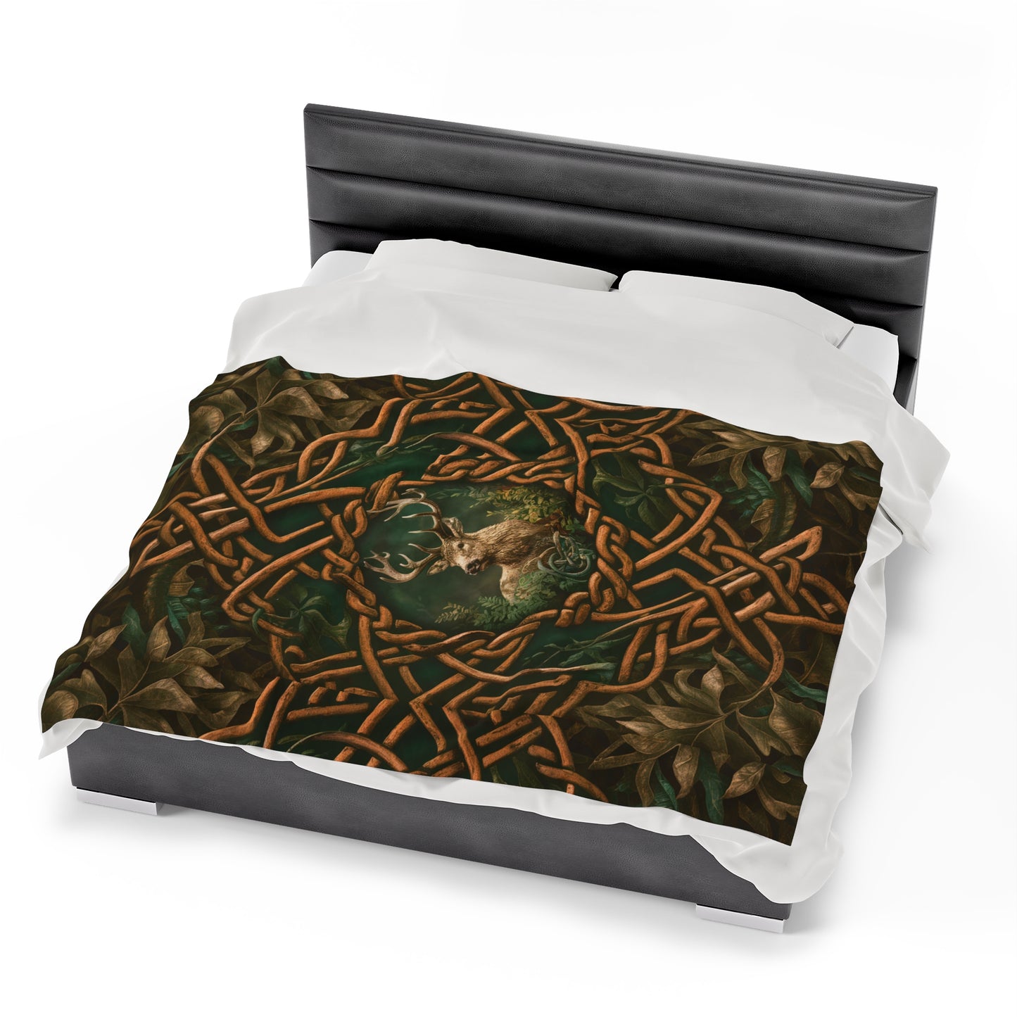 Celtic Forest Deer Velveteen Plush Blanket - Cozy Nature-Inspired Throw for Home Decor
