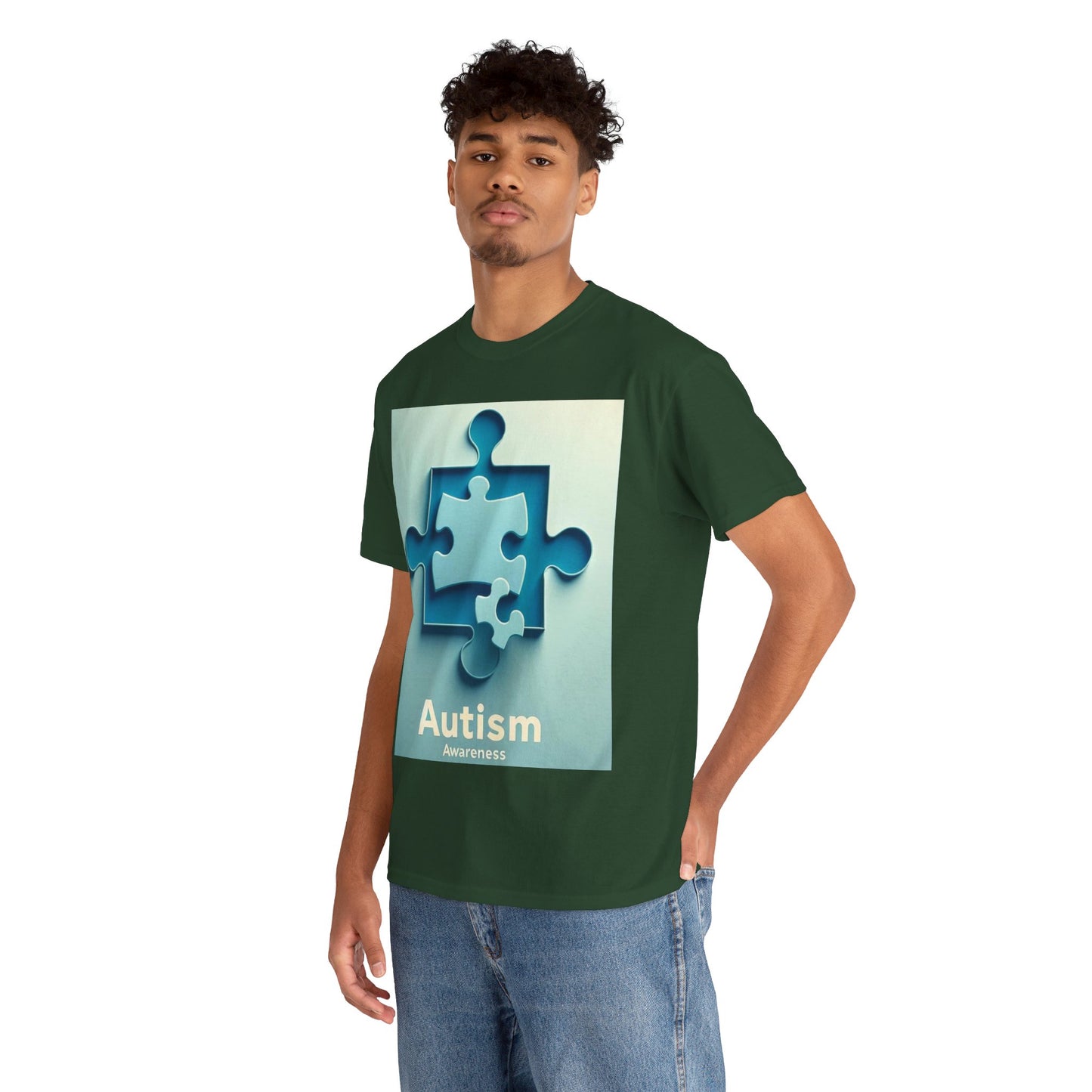 3D Puzzle Piece Autism Awareness Unisex Heavy Cotton Tee