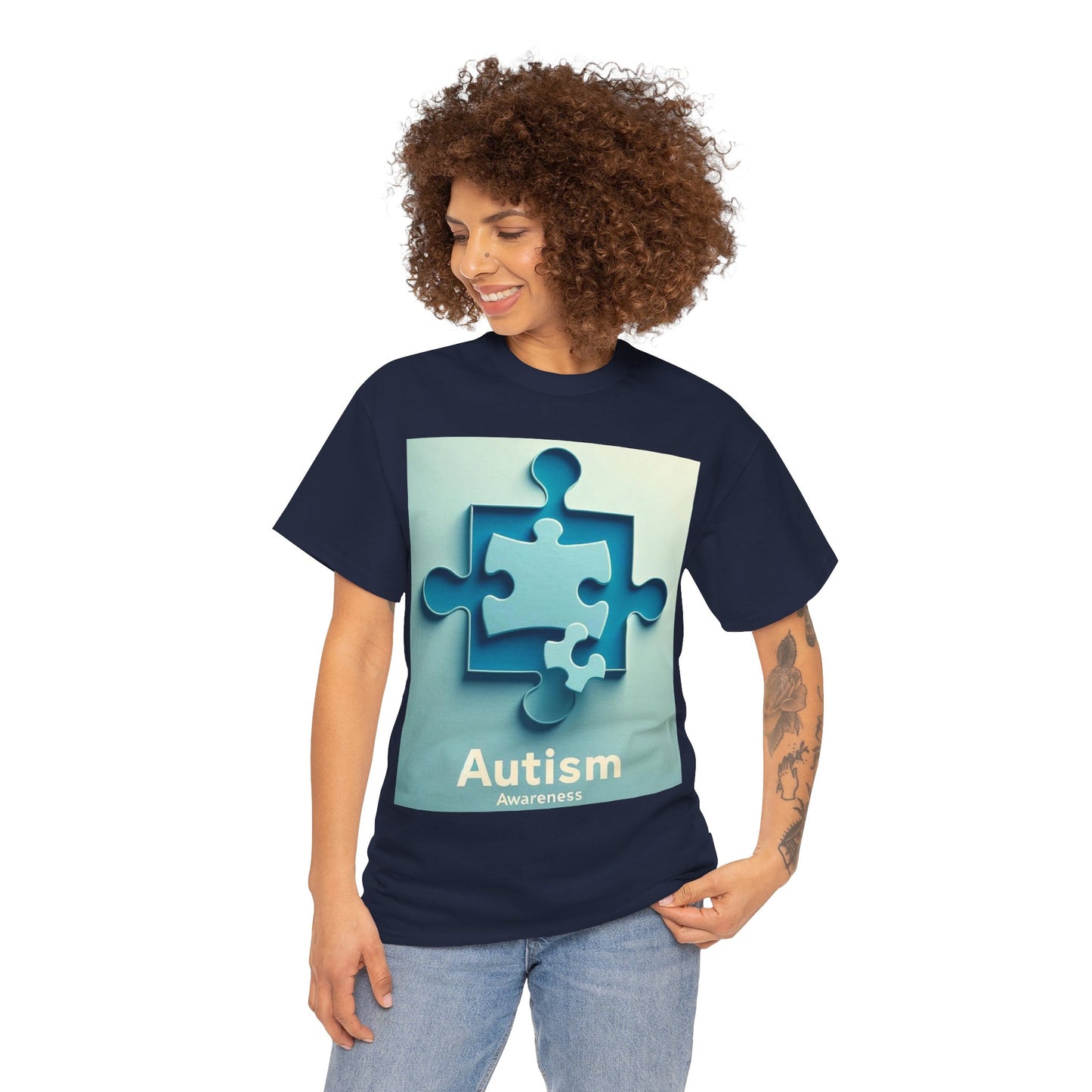 3D Puzzle Piece Autism Awareness Unisex Heavy Cotton Tee