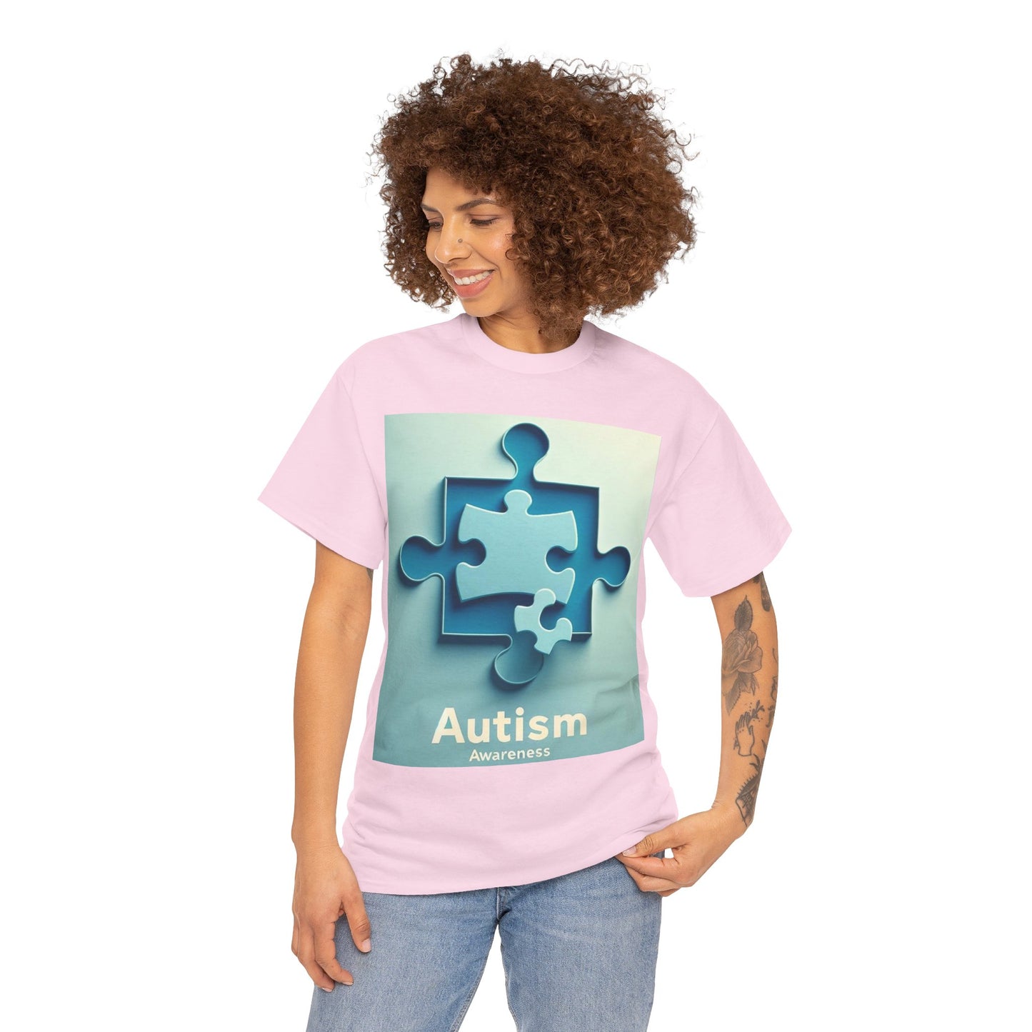 3D Puzzle Piece Autism Awareness Unisex Heavy Cotton Tee