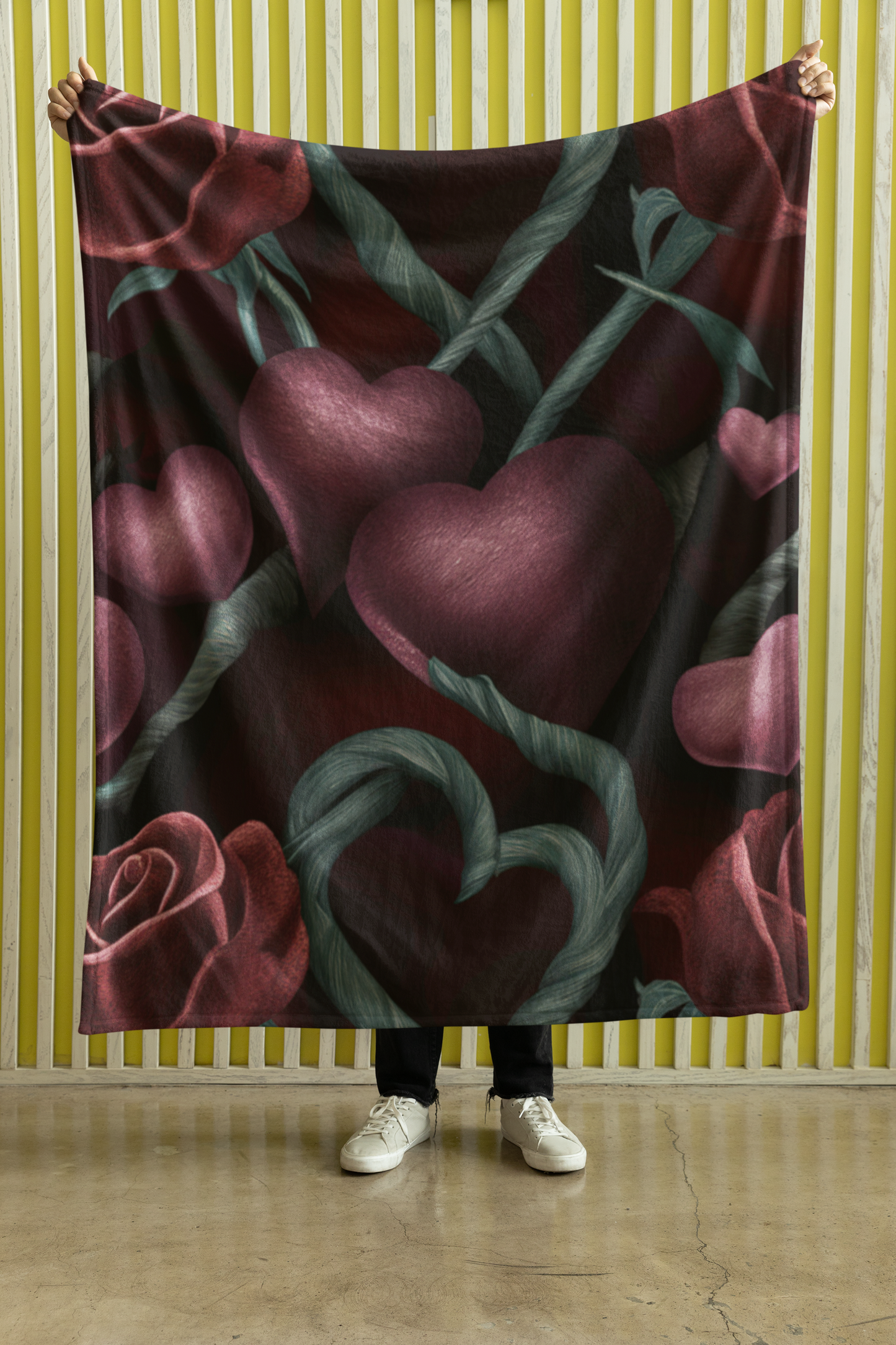 Hearts and Roses Velveteen Plush Blanket