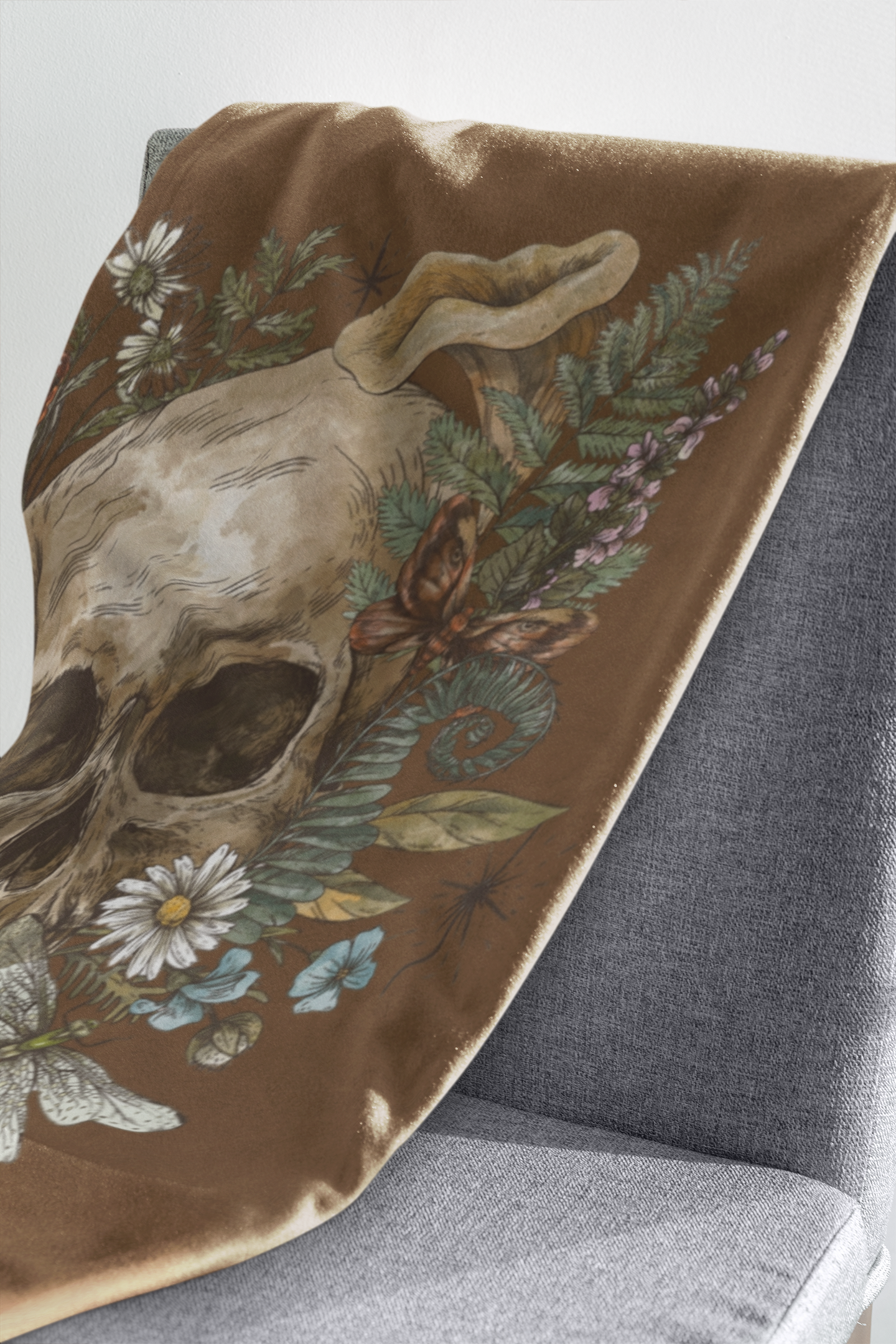 Skull and Flowers Velveteen Plush Blanket