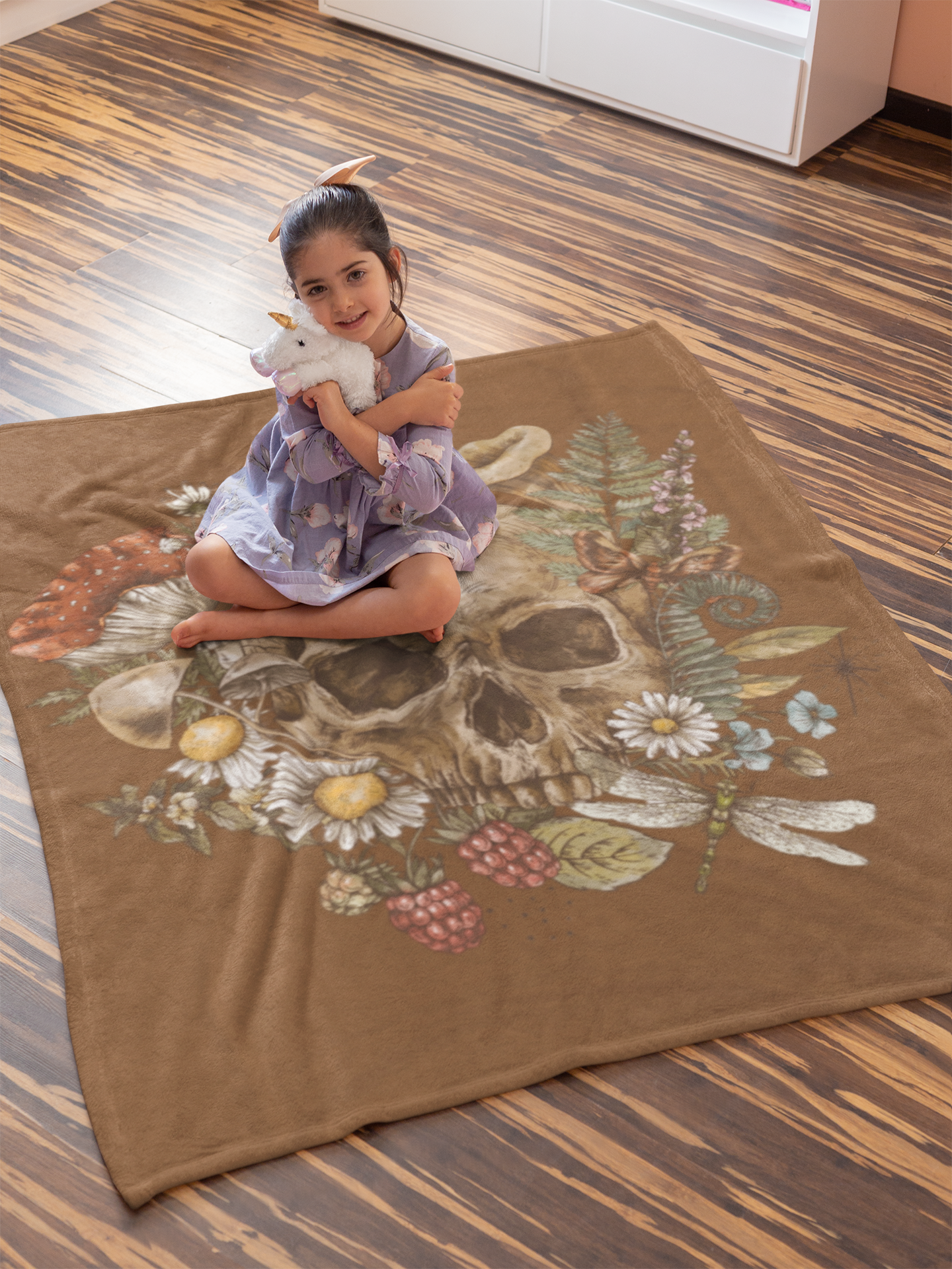 Skull and Flowers Velveteen Plush Blanket