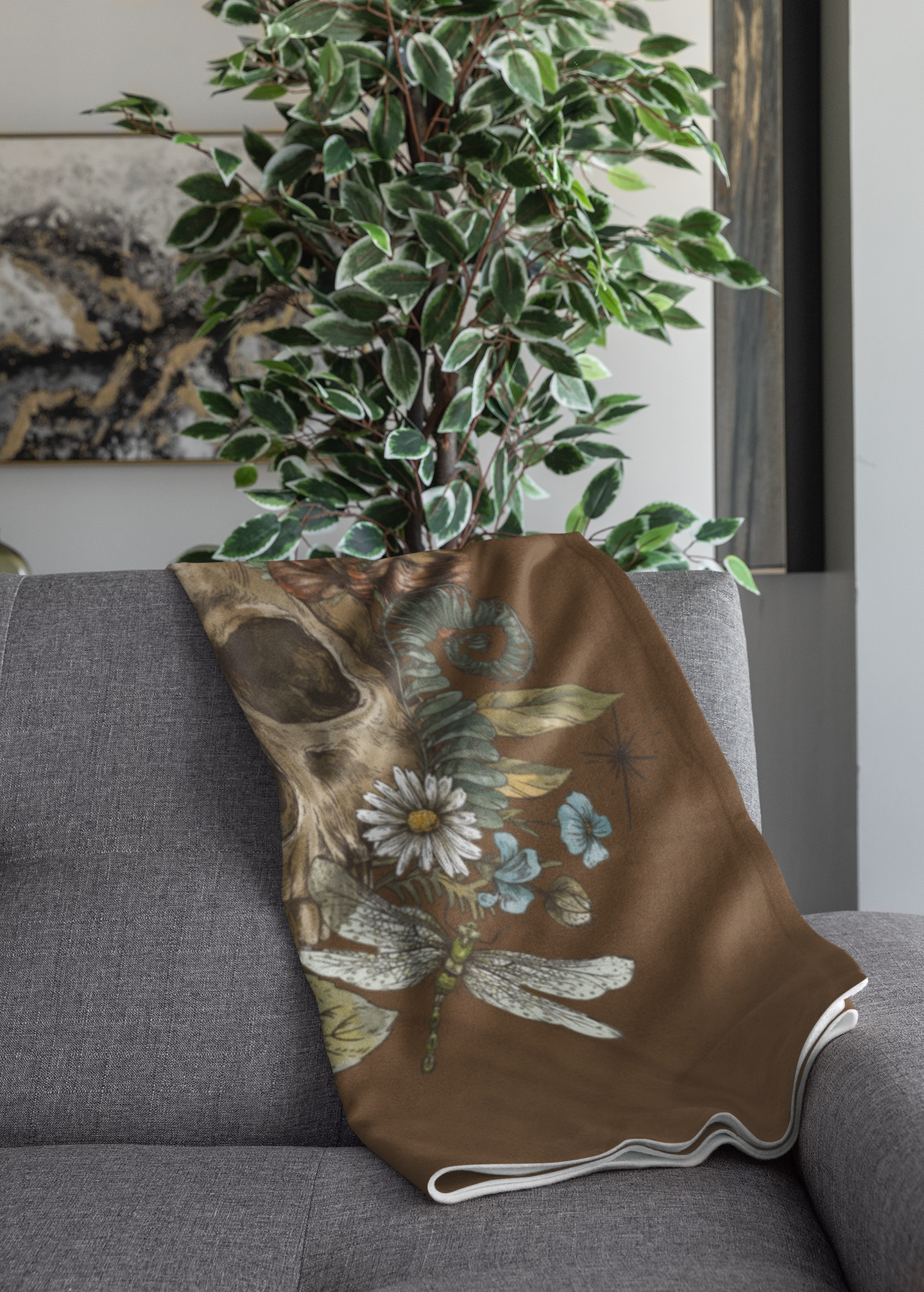 Skull and Flowers Velveteen Plush Blanket