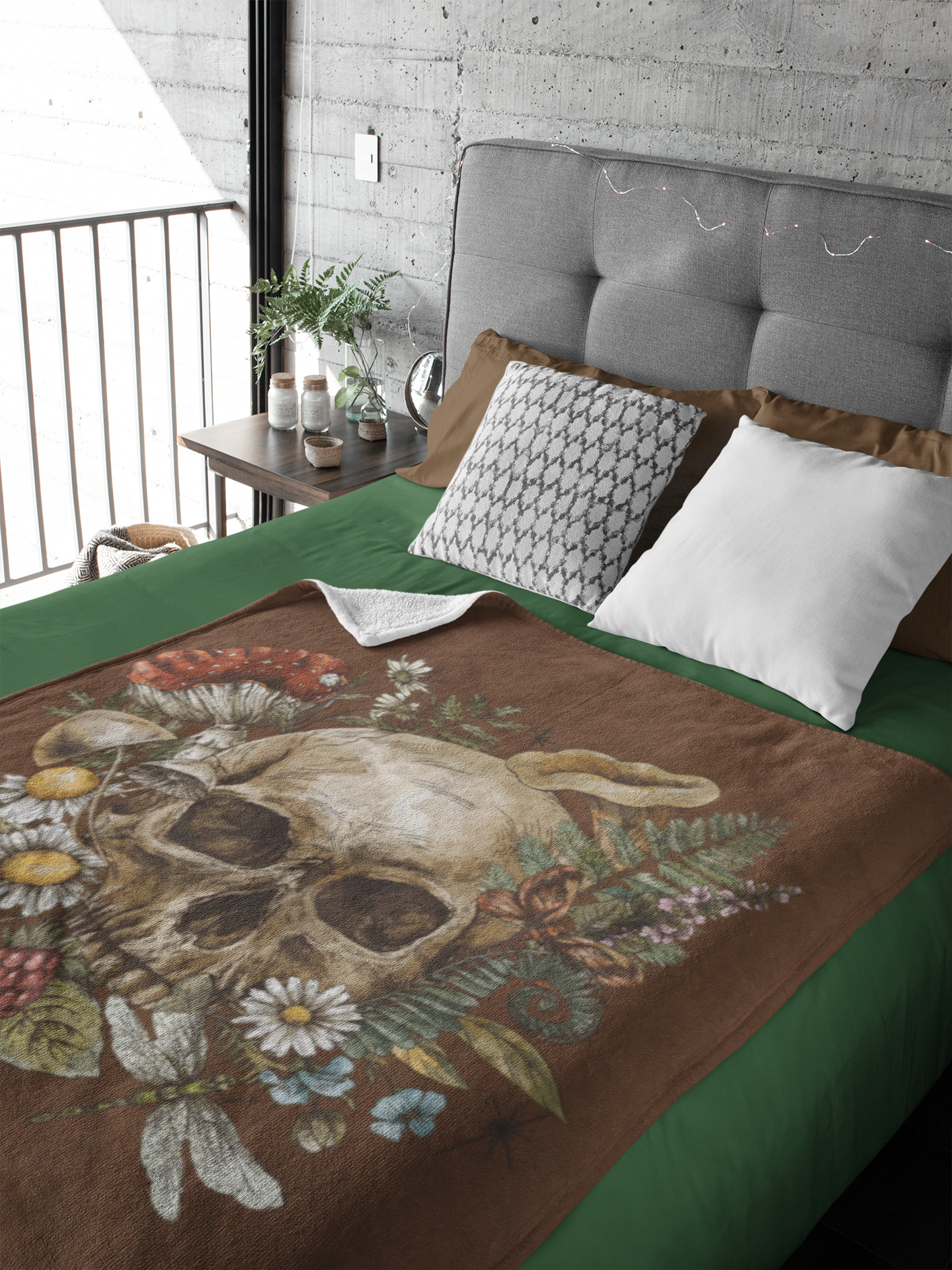 Skull and Flowers Velveteen Plush Blanket