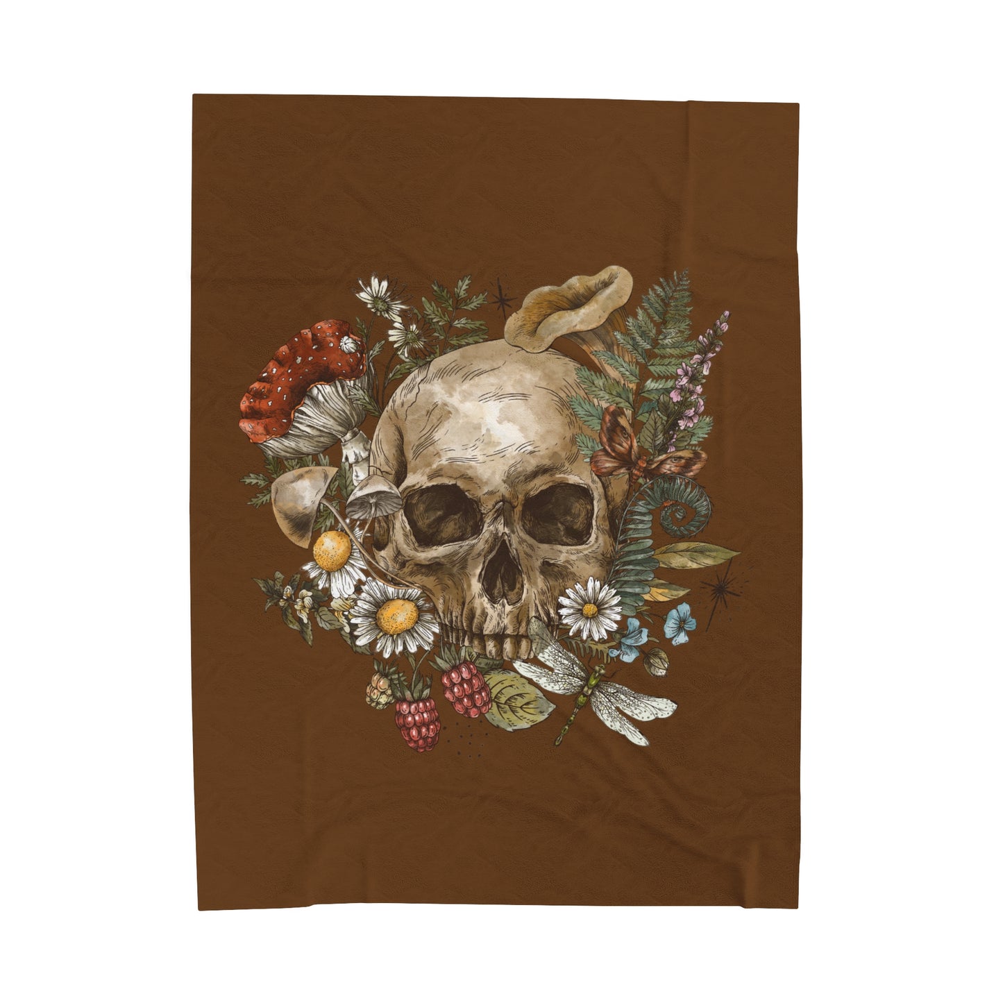 Skull and Flowers Velveteen Plush Blanket