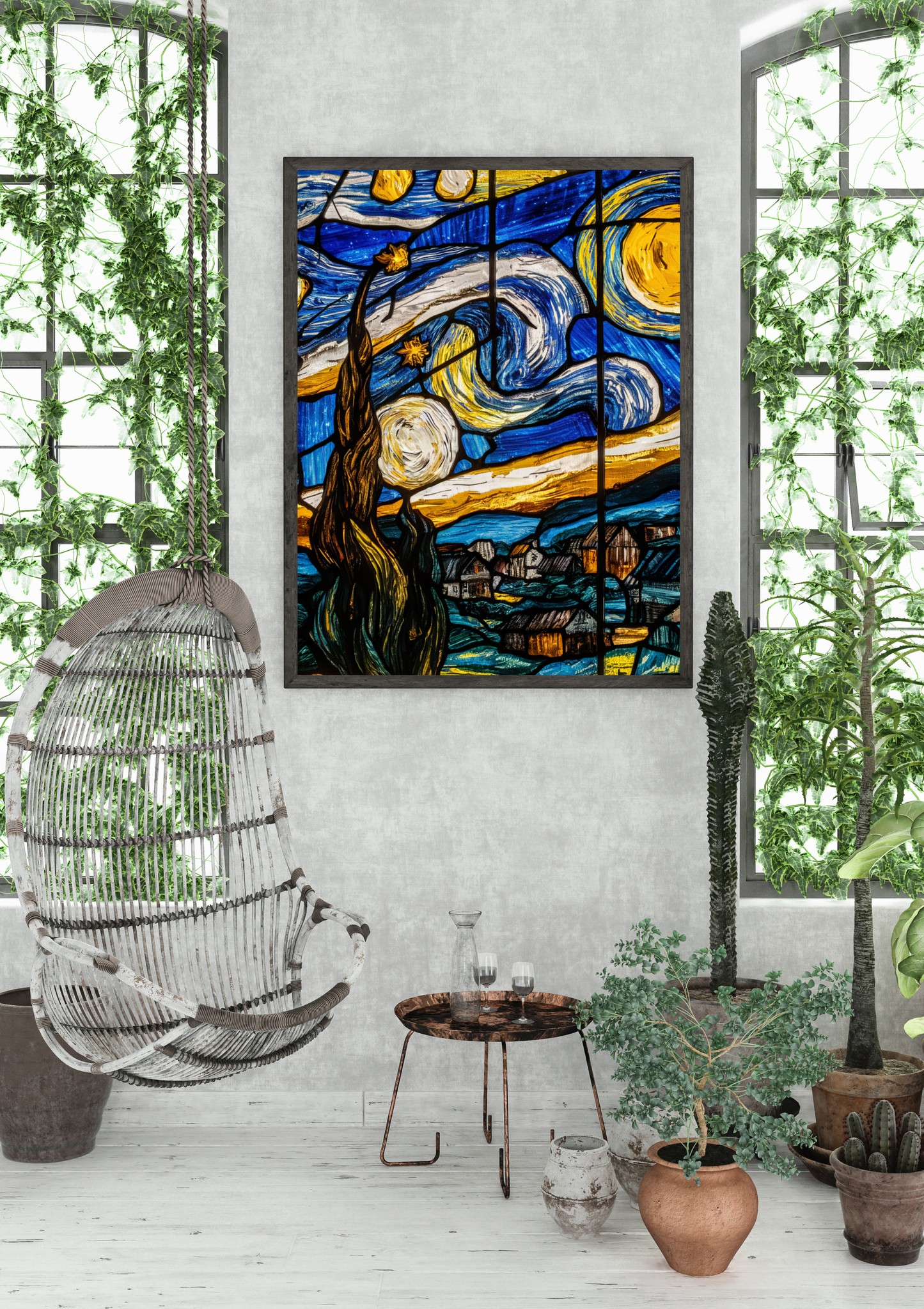 Sunflowers & Stars At Night Art Print Satin Poster