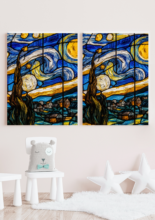 Sunflowers & Stars At Night Art Print Satin Poster