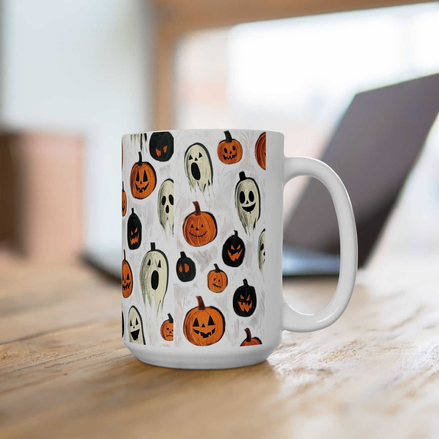 Ghosts and Pumpkins Ceramic Mug, (11oz, 15oz)