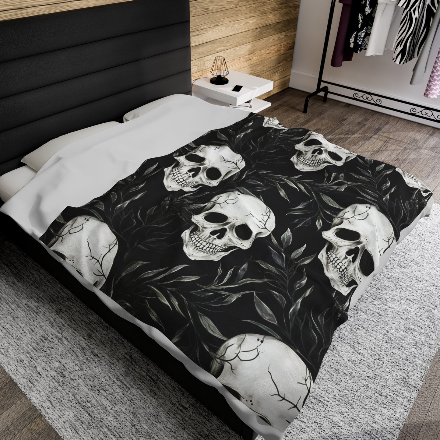 Skull Halloween Velveteen Plush Blanket, Ultra-Soft, Customizable, and Cozy for Home or Gifts