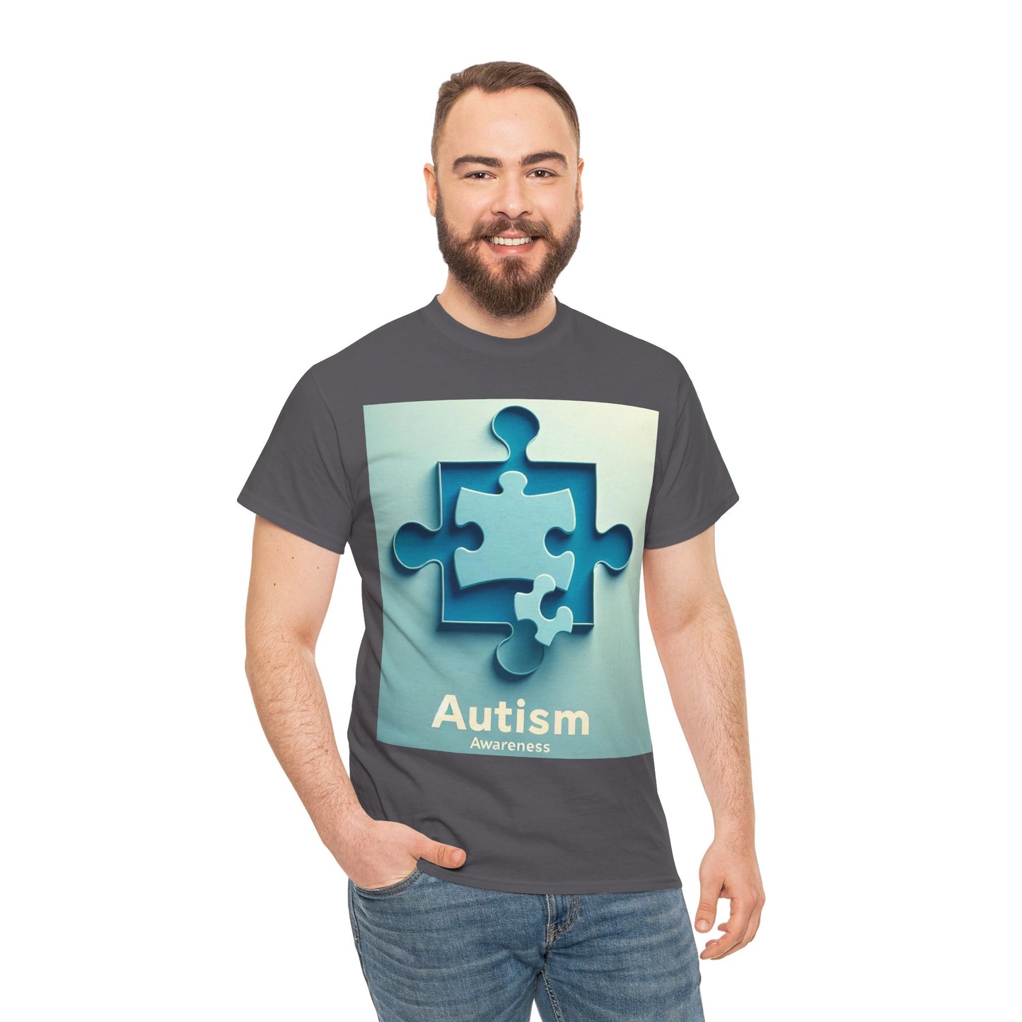 3D Puzzle Piece Autism Awareness Unisex Heavy Cotton Tee