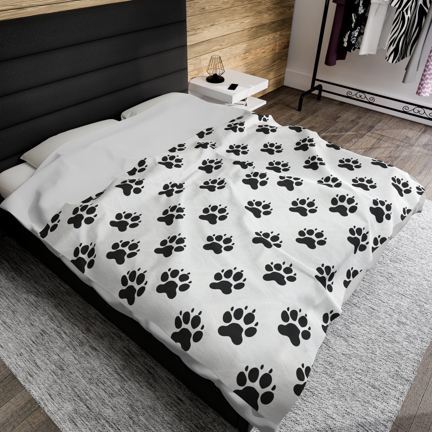 Dog Paw Print Velveteen Plush Blanket, Ultra-Soft, Customizable, and Cozy for Home or Gifts