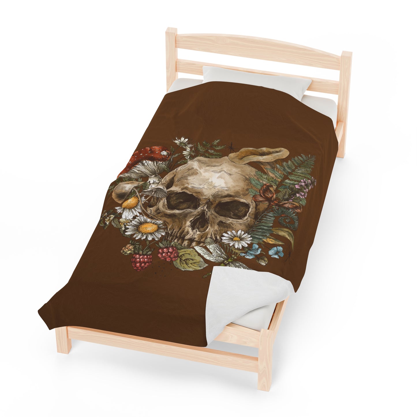 Skull and Flowers Velveteen Plush Blanket